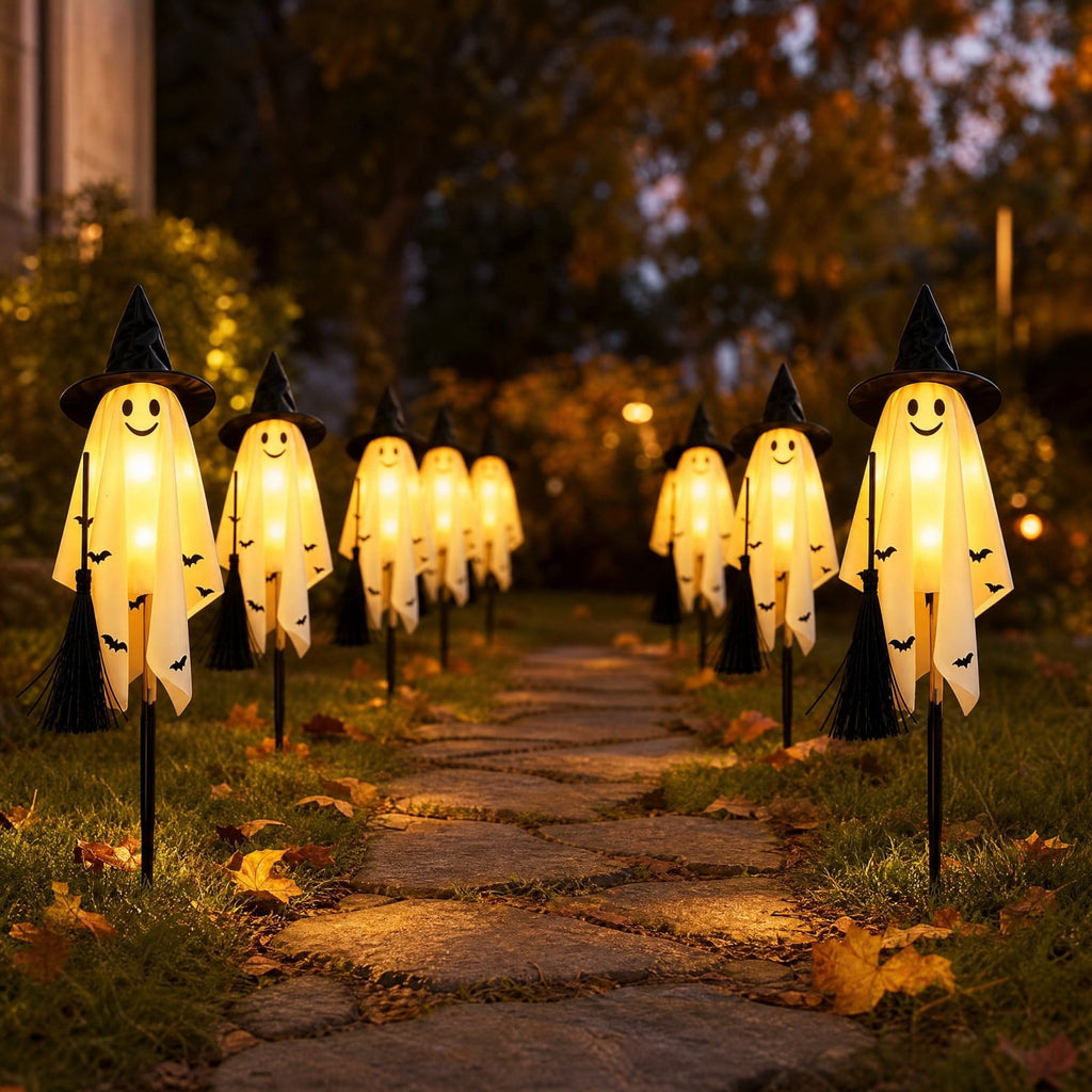 6 Pack Solar Ghost Stake Lights, Halloween Witch Hat LED Garden Lights for Outdoor Yard Garden Pathway and Porch Decor