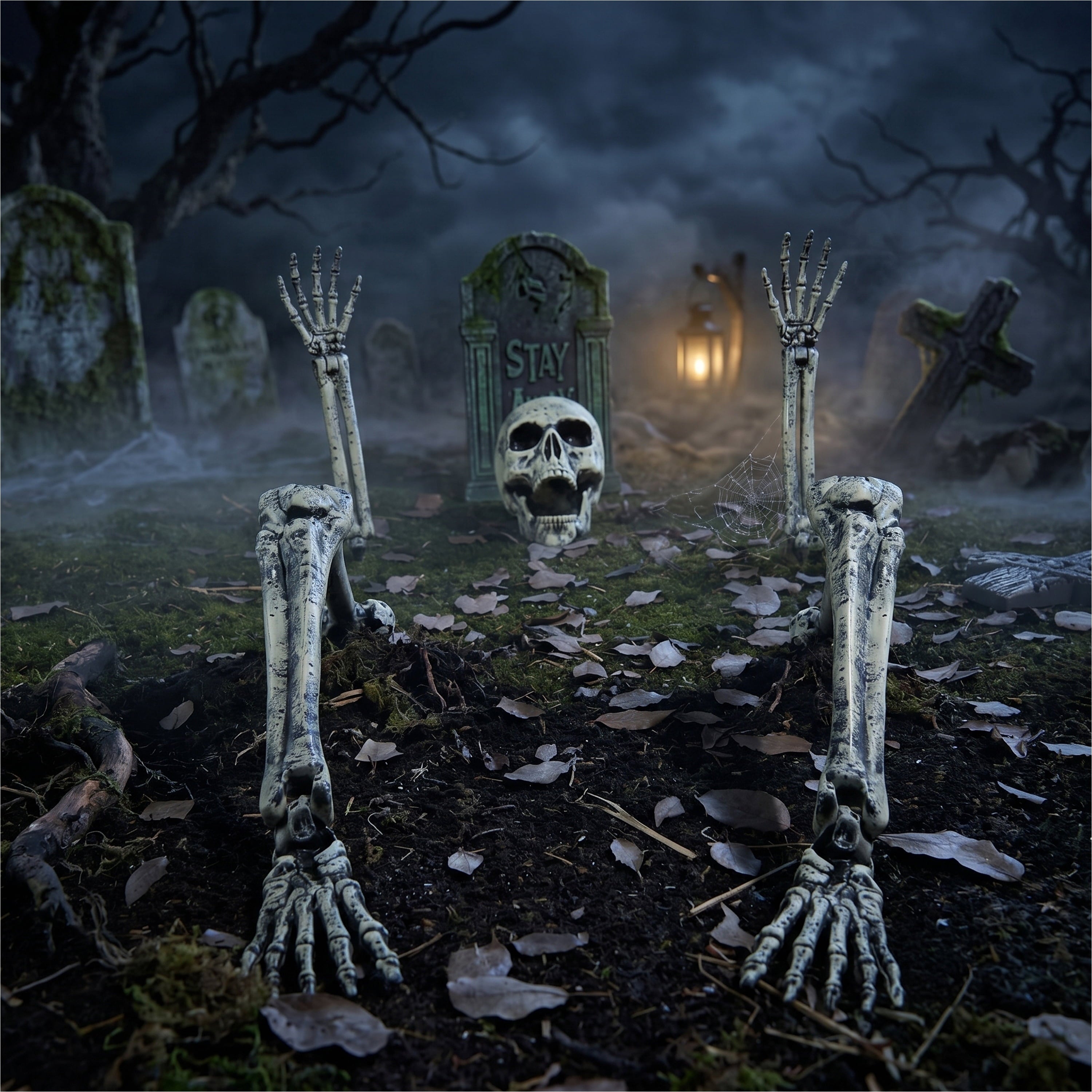 Joyfy 3 Pack Halloween Light up Skeleton Decorations Outdoor,Halloween Graveyard Spooky Skull Stakes Pathway Lights for Halloween Props Yard Decor