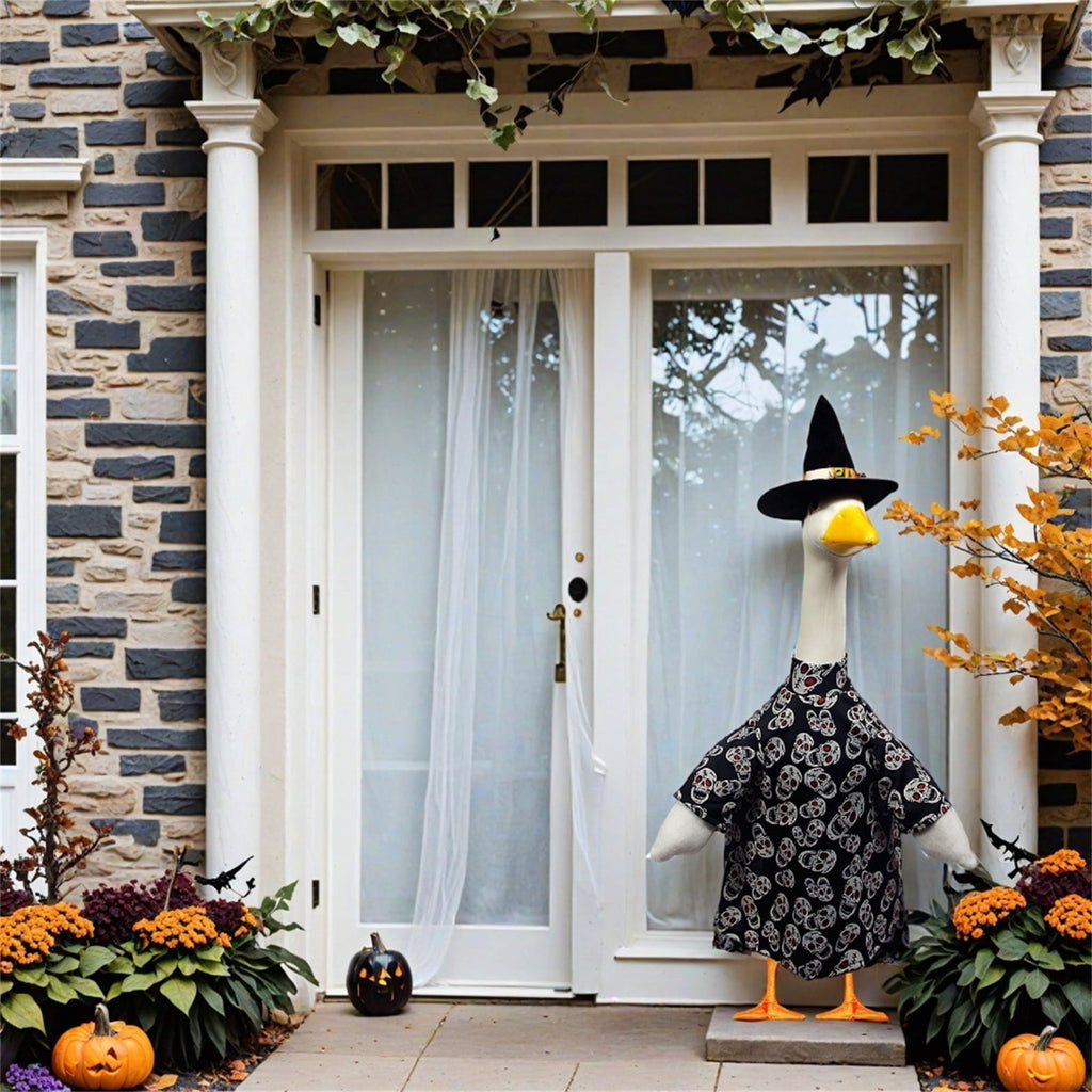 Bat Witch Hat Spiderweb Halloween Goose Clothes Fit 17/23In Cement Plastic Lawn Goose, Stylish Full Set for Outdoor Yard Patio Garden Seasonal Halloween Home Ornamental Arrangement