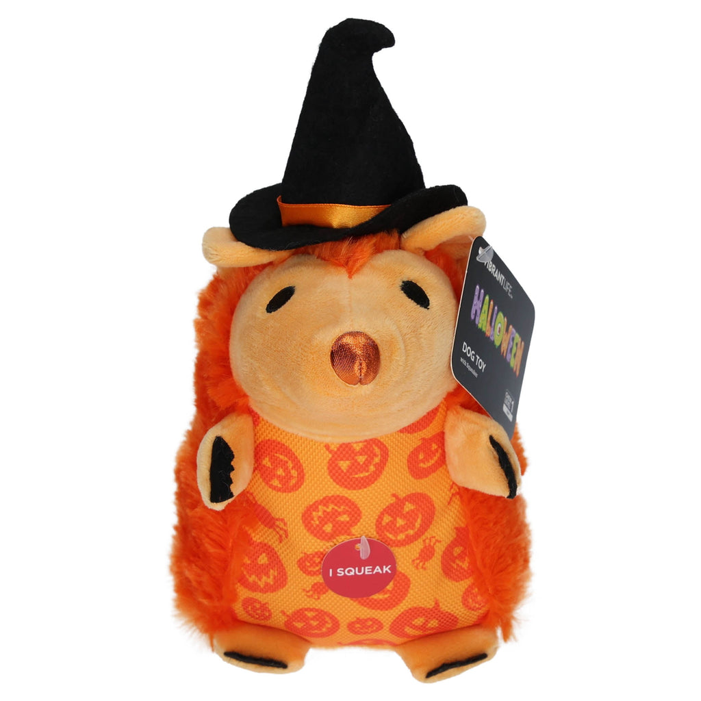 Vibrant Life Halloween Witch Hedgehog Plush Dog Toy with Squeaker, Orange, Chew Level 1