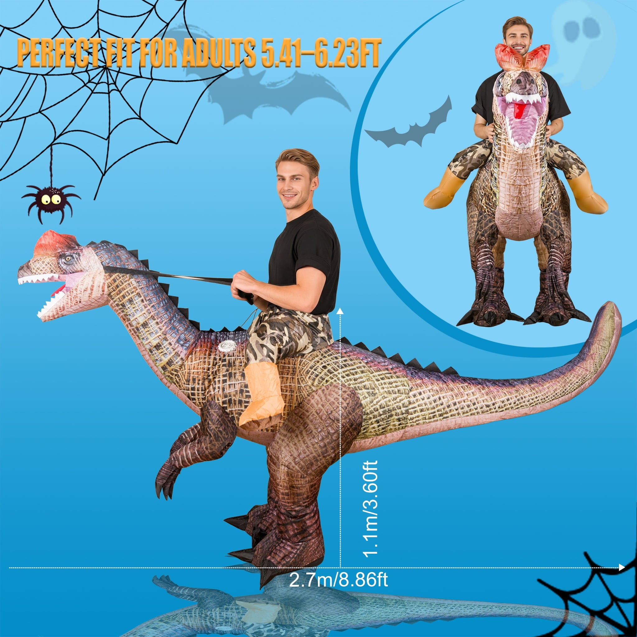 MAGOTAN Halloween Inflatable Dinosaur Costume Adult,Blow Up T Rex Suit Men Women, Halloween Adults Funny Blow Up Lightweight & Flexible for Cosplay, Parades
