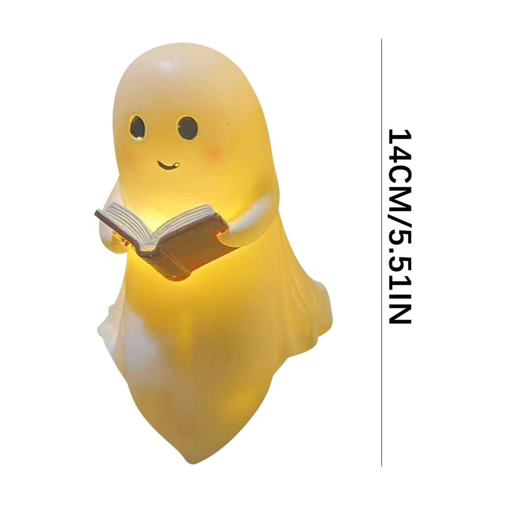 Fwttom Ghost Night Light, Halloween Lights Cute Ghost Reading Book Lamp, Halloween Decorations Indoor Light Up Ghost Statue Ghost Light for House Mantel Bedside