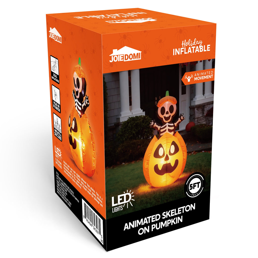 Joyfy 5 ft Halloween Inflatable Animated Cat on Pumpkin,Halloween Outdoor Decoration with LED Lights,Blow Up Decoration for Yard & Lawn,Party