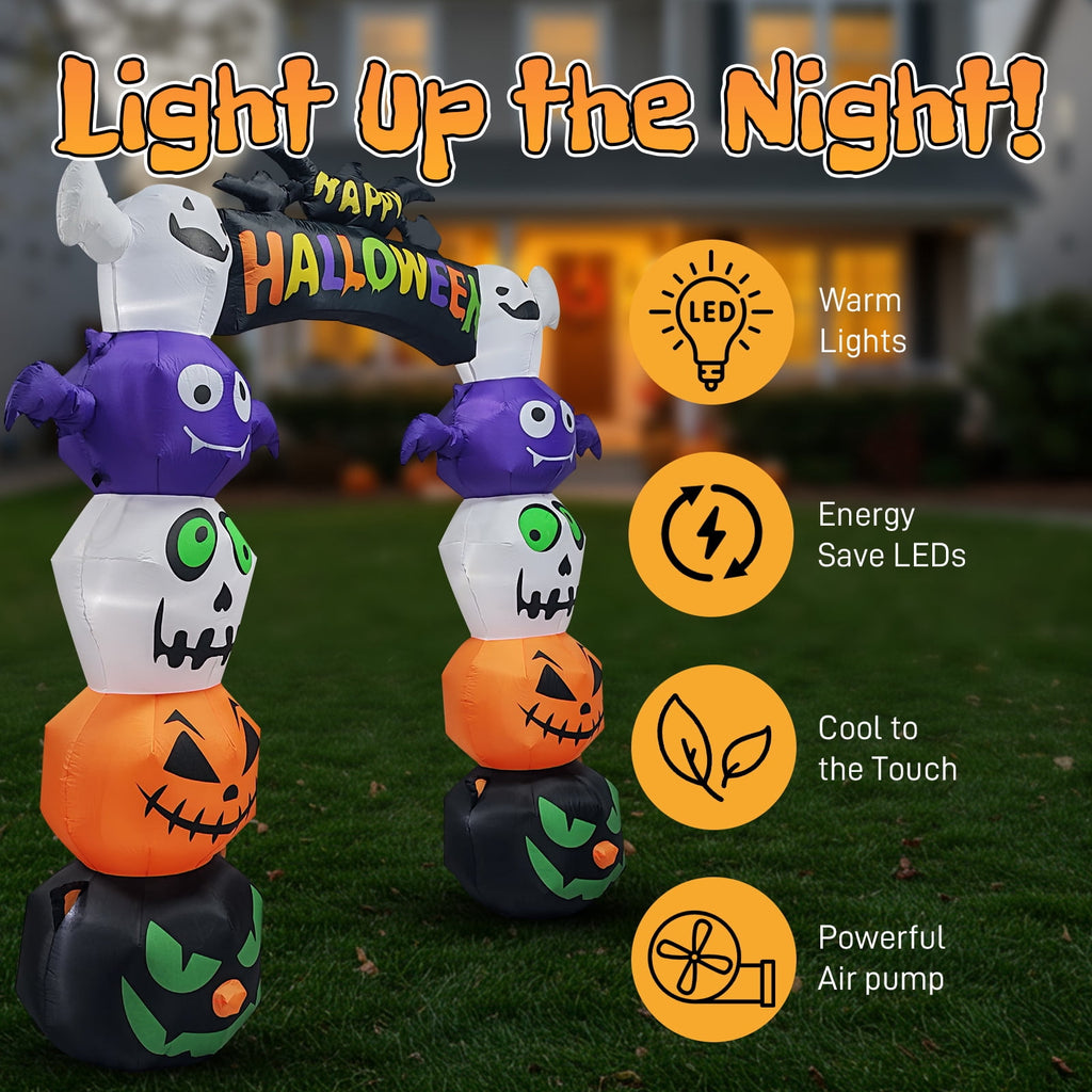 8FT Long Halloween Inflatables Pumpkins Eyeball Candy Outdoor Decorations, Blow Up Yard Decoration with Built-in LEDs Lighted for Lawn Garden Outside Indoor Decor