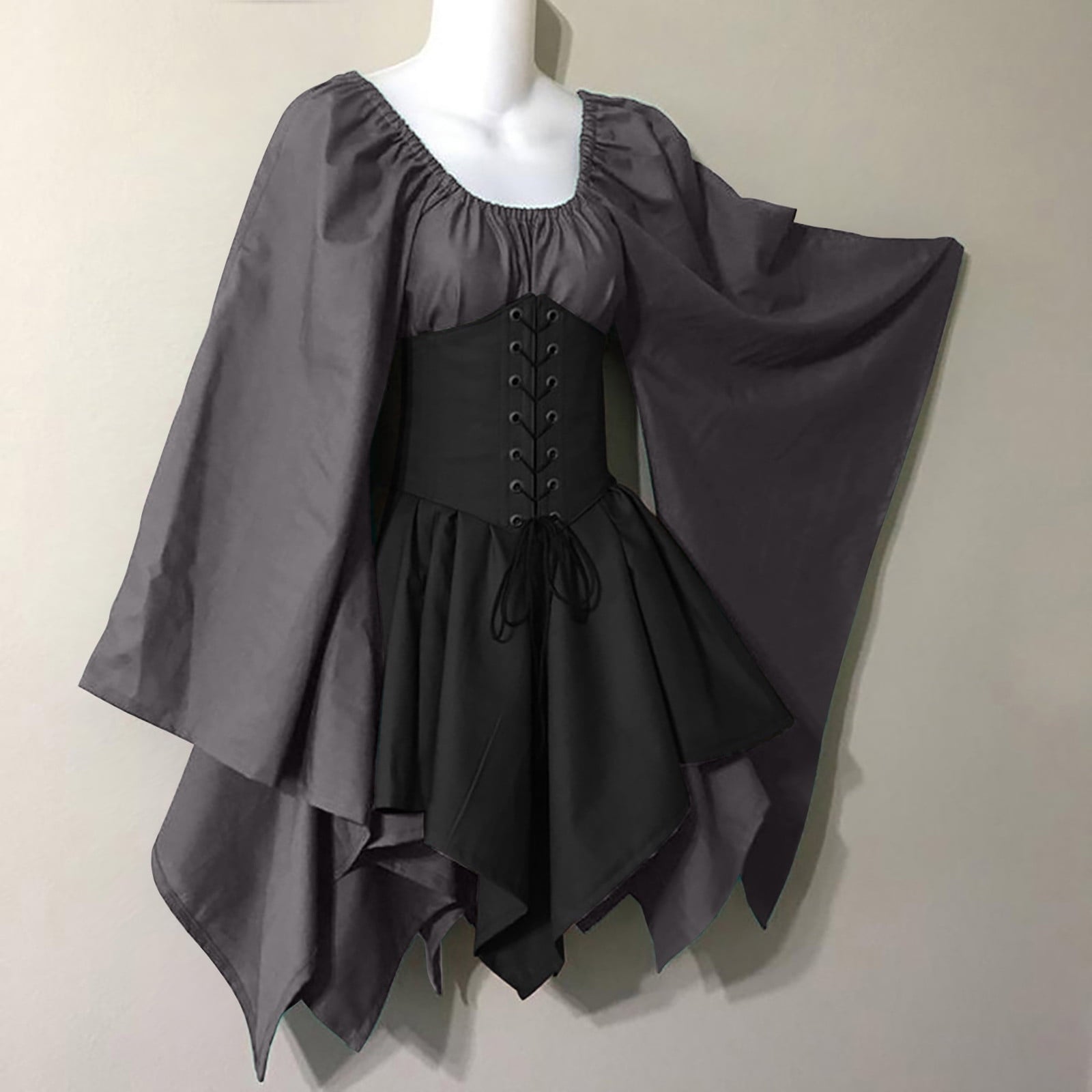 Lilgiuy Women's Costumes Gothic Retro Long Sleeve Round-Neck Dresses Clearance Sales