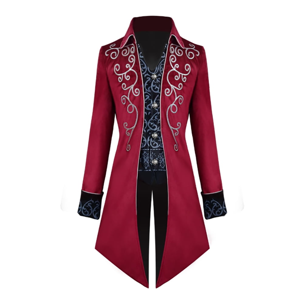 IBTOM CASTLE Men's Steampunk Vintage Tailcoat Jacket Gothic Medieval Victorian Frock Button Down Swallow Coat Uniform L Blue & Gold