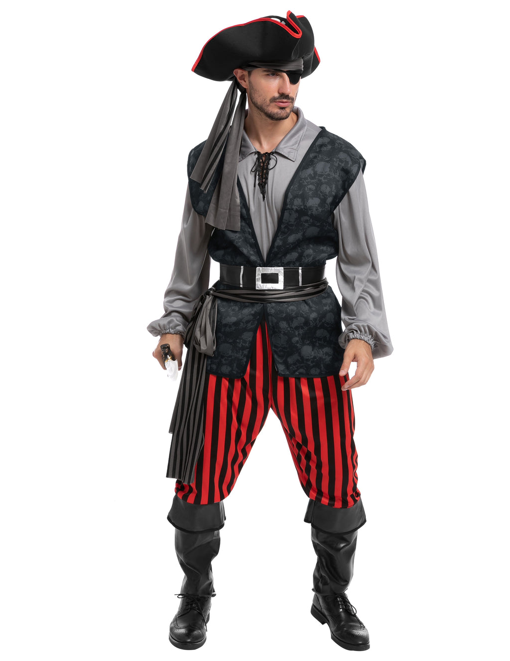 Joyfy Men Pirate Costume Plundering Sea Captain Set for Adults Halloween Themed Parties