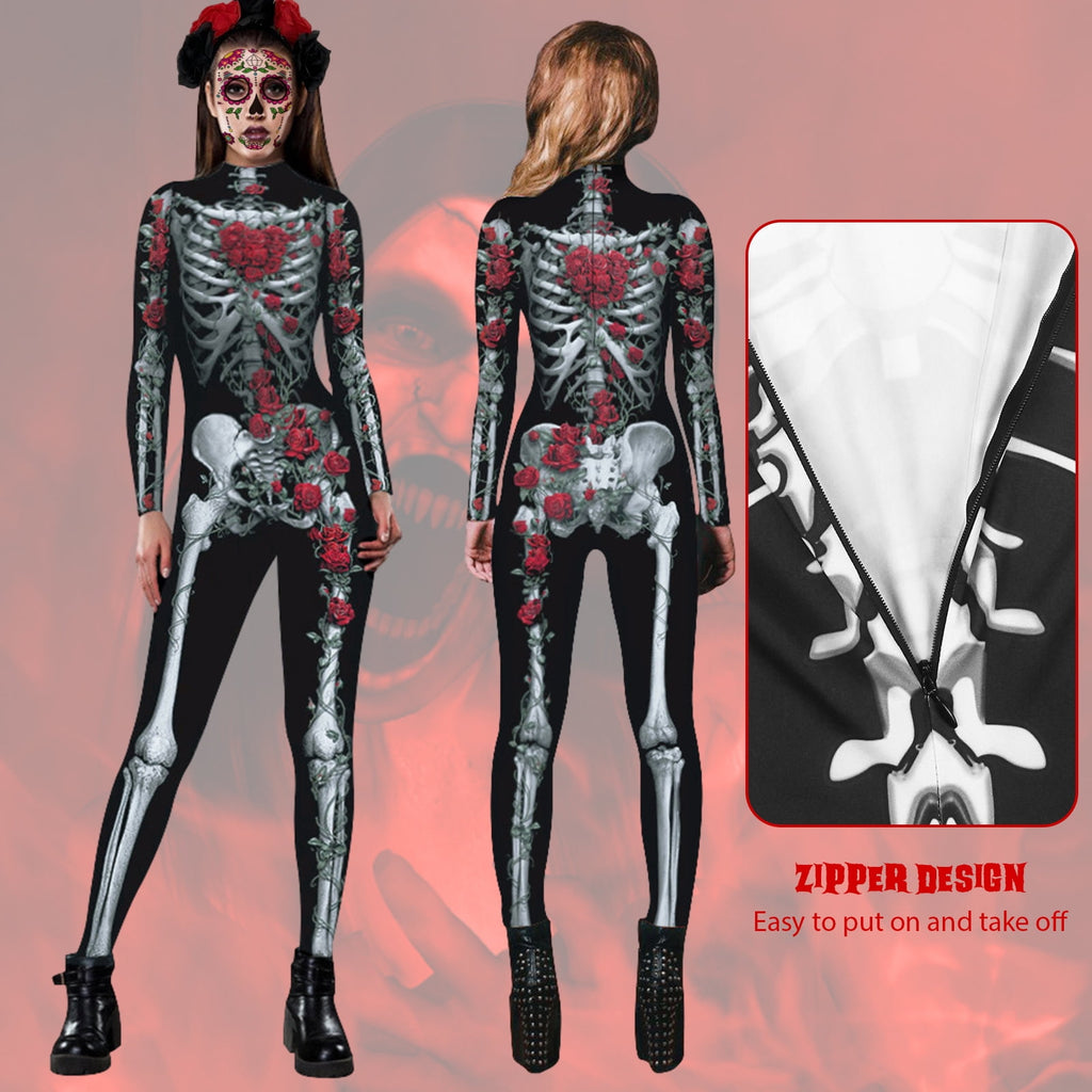 Alaiyaky Halloween Costumes for Women 3D Print Skeleton Jumpsuit Skeleton Costume Sexy Bodycon Bodysuit Vampire Costume Adult Spooky Costume Design's for Parties