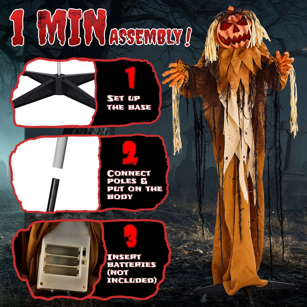 Ktaxon 6ft Pumpkin Man Animated Animatronic Decoration Creepy Halloween w/ Classic Cape Creepy Cloaked Jack-o'-Lantern for Porch & Yard