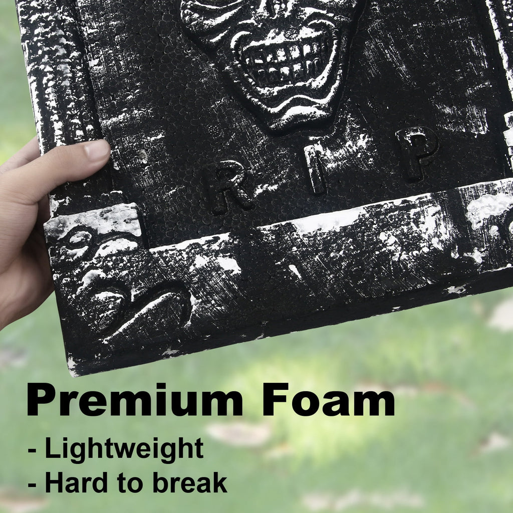 Gamexcel 3-Pack Large 17" Halloween Foam RIP Tombstones with Stakes - Graveyard Lawn Decorations for Spooky Haunted House Decor
