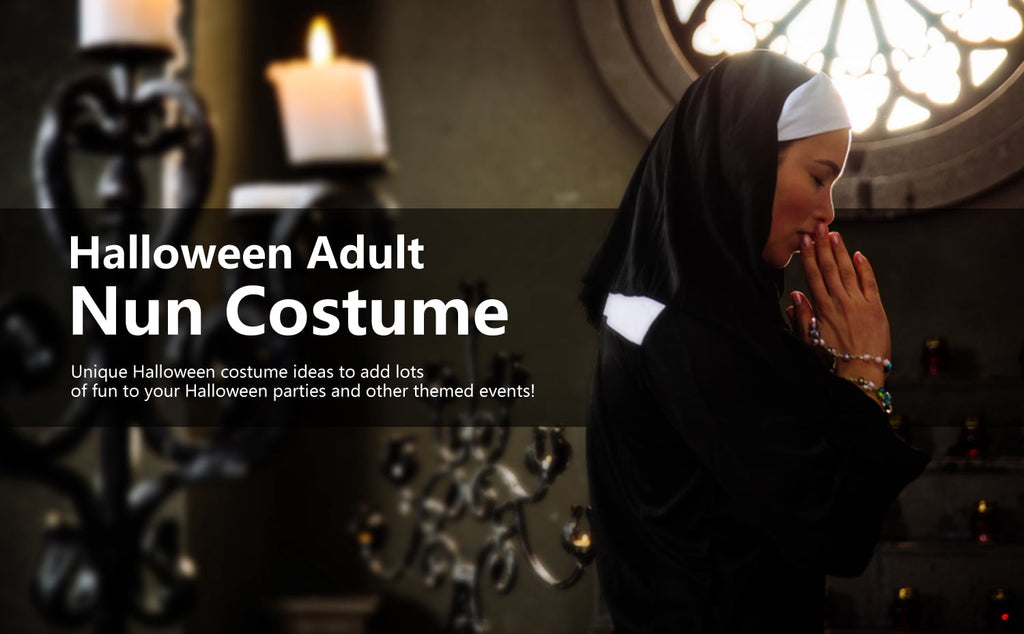 Alaiyaky Nun Costume for Women, Nun Outfit Women, Halloween Costume with Hood and Necklace for Halloween, Carnival, Cosplay