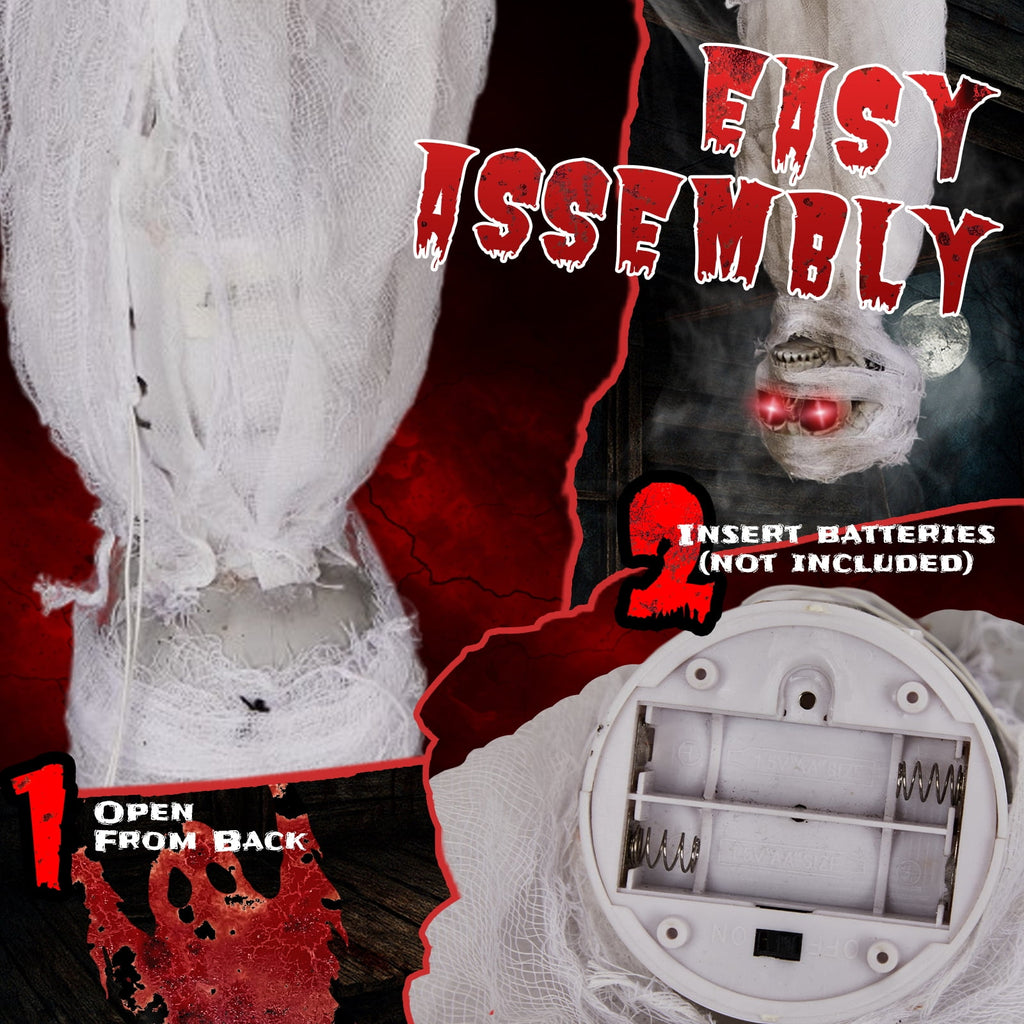 Ktaxon 3ft Hanging Zombie Animated Halloween Decoration Creepy Mummy Halloween w/ Pre-Recorded Screaming, LED Eyes
