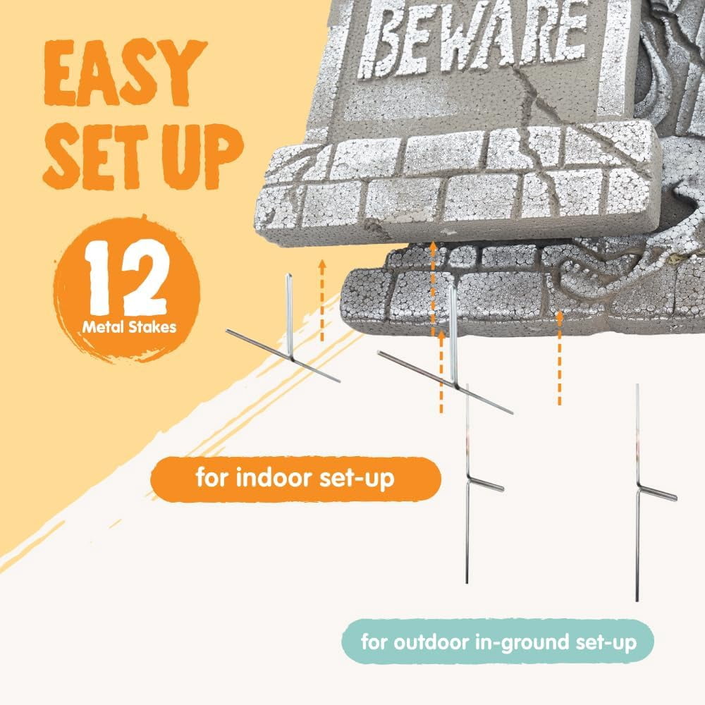 Joyfy 17" Halloween 5 Pack Tombstone Decorations, Foam RIP Graveyard Signs Cemetery Headstones Scary Outdoor Indoor Halloween Decor with 12 Metal Stakes for Easy Set Up, Waterproof for Garden Lawn