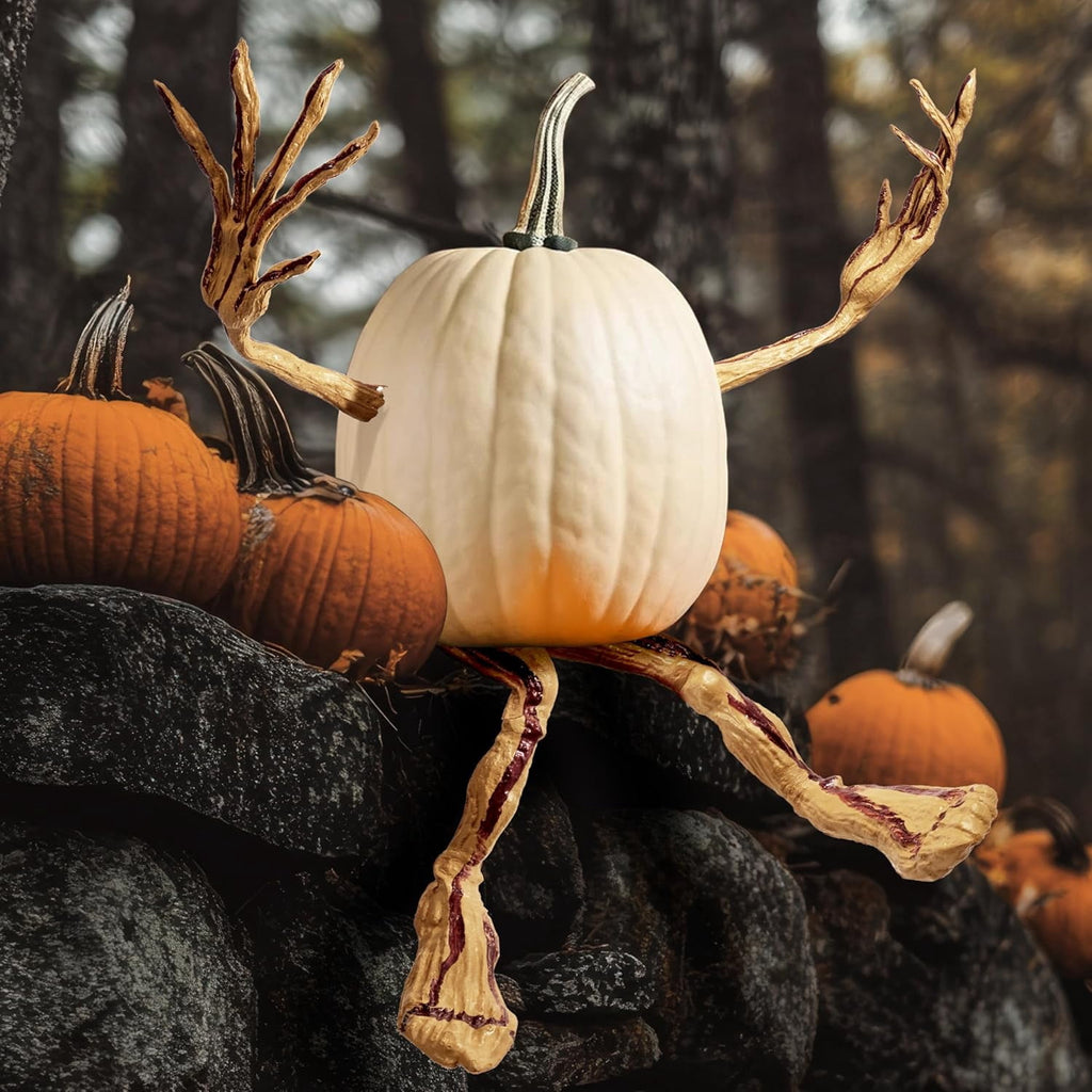 Joyfy Halloween Decorations Outdoor Bendable Pumpkin Arms and Legs Set,Spooky Vine Design Pumpkin Decor,Includes 2 Arms and 2 Legs