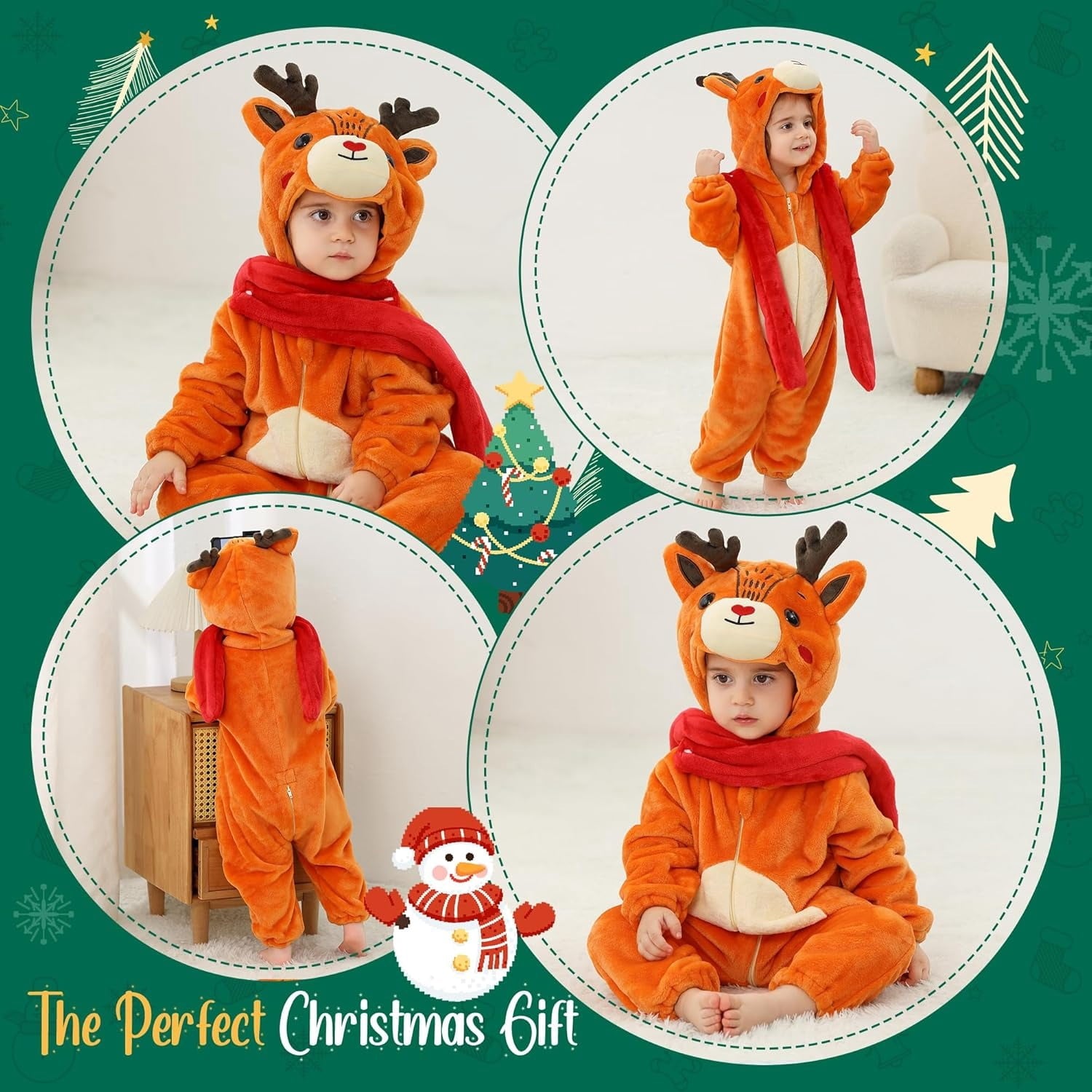 WIBACKER 0-3T Unisex Baby Animal Costume Winter Autumn Flannel Hooded Romper Christmas and Halloween Dinosaur Cosplay Jumpsuit