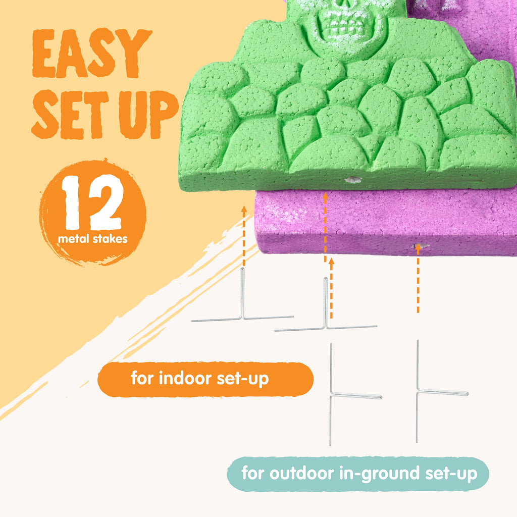 Joyfy 17" Halloween 5 Pack Tombstone Decorations, Foam RIP Graveyard Signs Cemetery Headstones Scary Outdoor Indoor Halloween Decor with 12 Metal Stakes for Easy Set Up, Waterproof for Garden Lawn