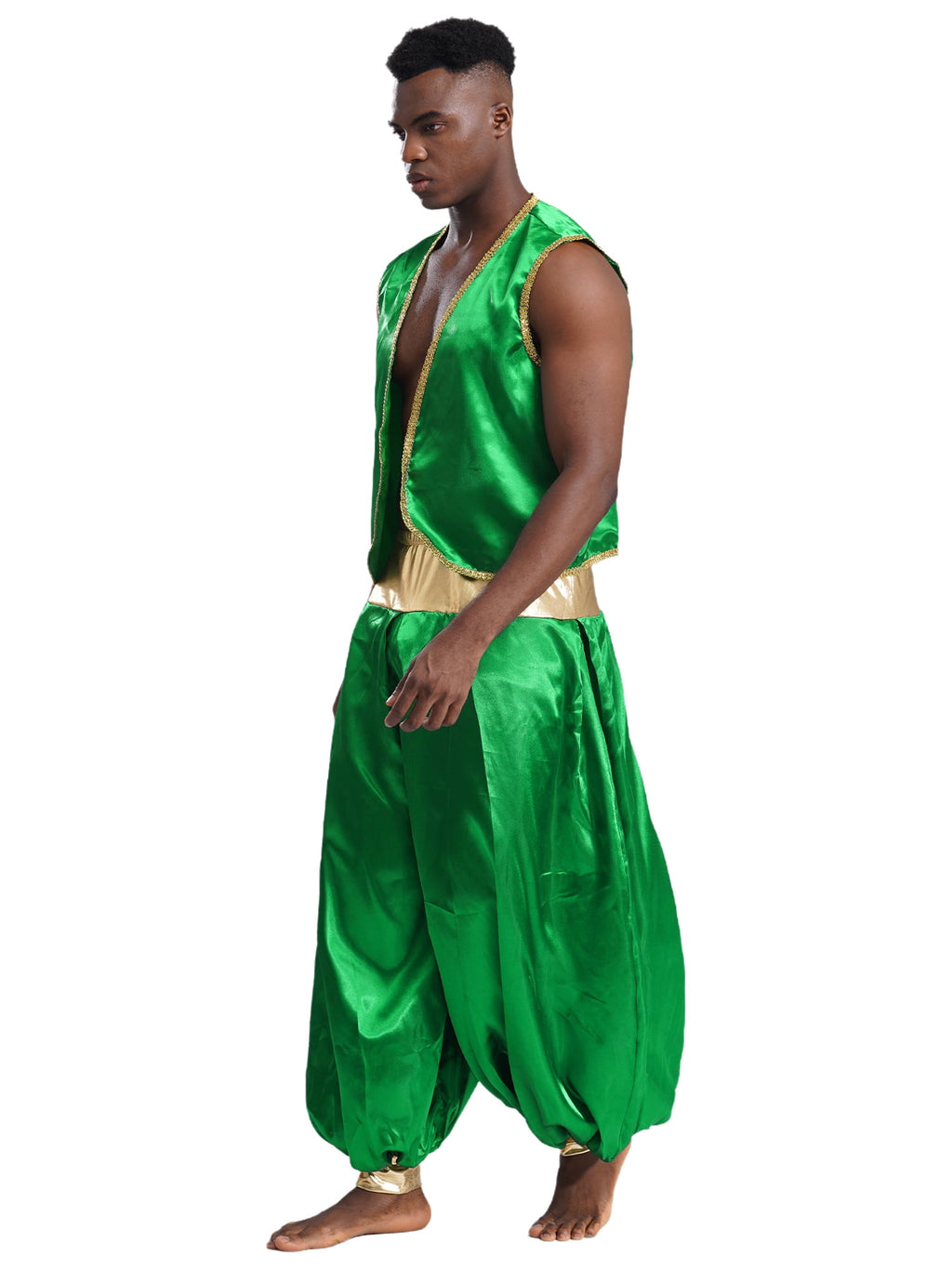 iiniim Mens Arabian Prince Costume Open Front Vest with Pants Halloween Show Fancy Dress up Outfit Royal Blue&Royal Blue S