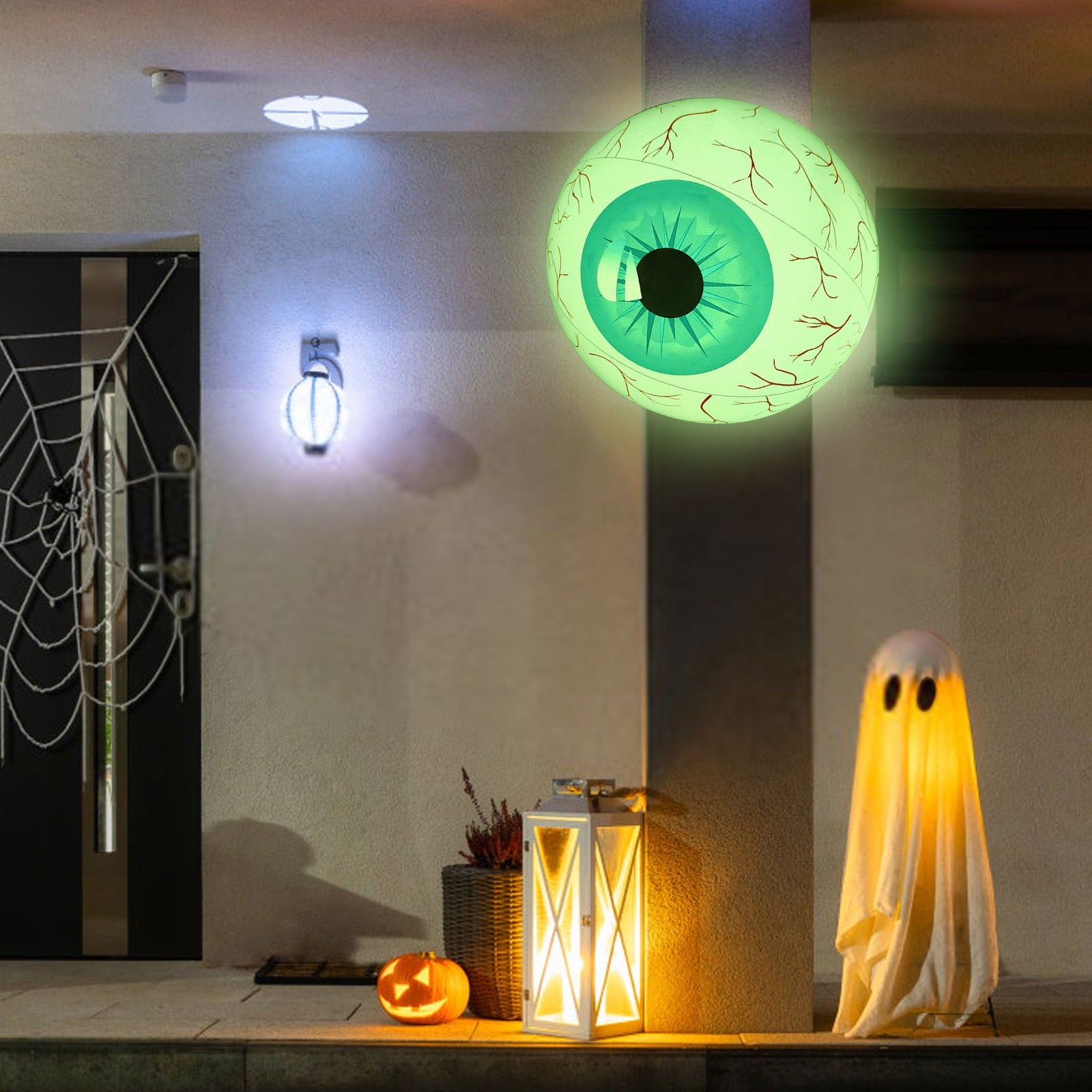 Inflatable Halloween Eyeball Decoration 15.7 Inch, Color Changing LED with Remote Control, Durable PVC Easy Inflate for Spooky Party Garden Courtyard Indoor Outdoor Decor