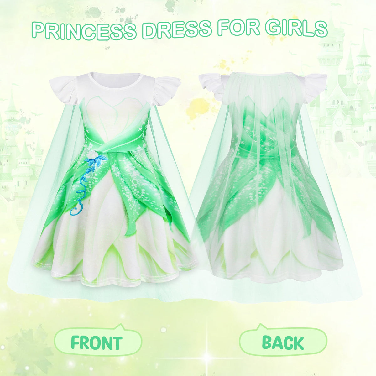 Benylion Girls Ice Princess Dress Halloween Cosplay Costumes With Tulle Cape Kids Birthday Party Dress up Outfit for 7-8 Years