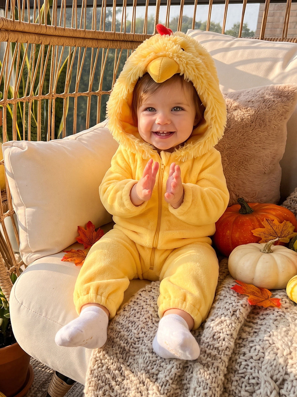 RUINIXCW Toddler Baby Girl Boy Halloween Chick Costume Cosplay Outfit Infant Fall Winter Clothes Snowsuit Fleece Jumpsuit Long Sleeve Hooded Romper