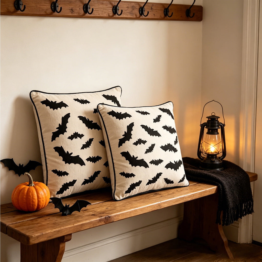 Yeciiwht Halloween Throw Pillow Cover – 18*18inch Embroidered Linen Cushion Case with Ghost, Mummy & Bat Designs, Invisible Zipper, Machine Washable