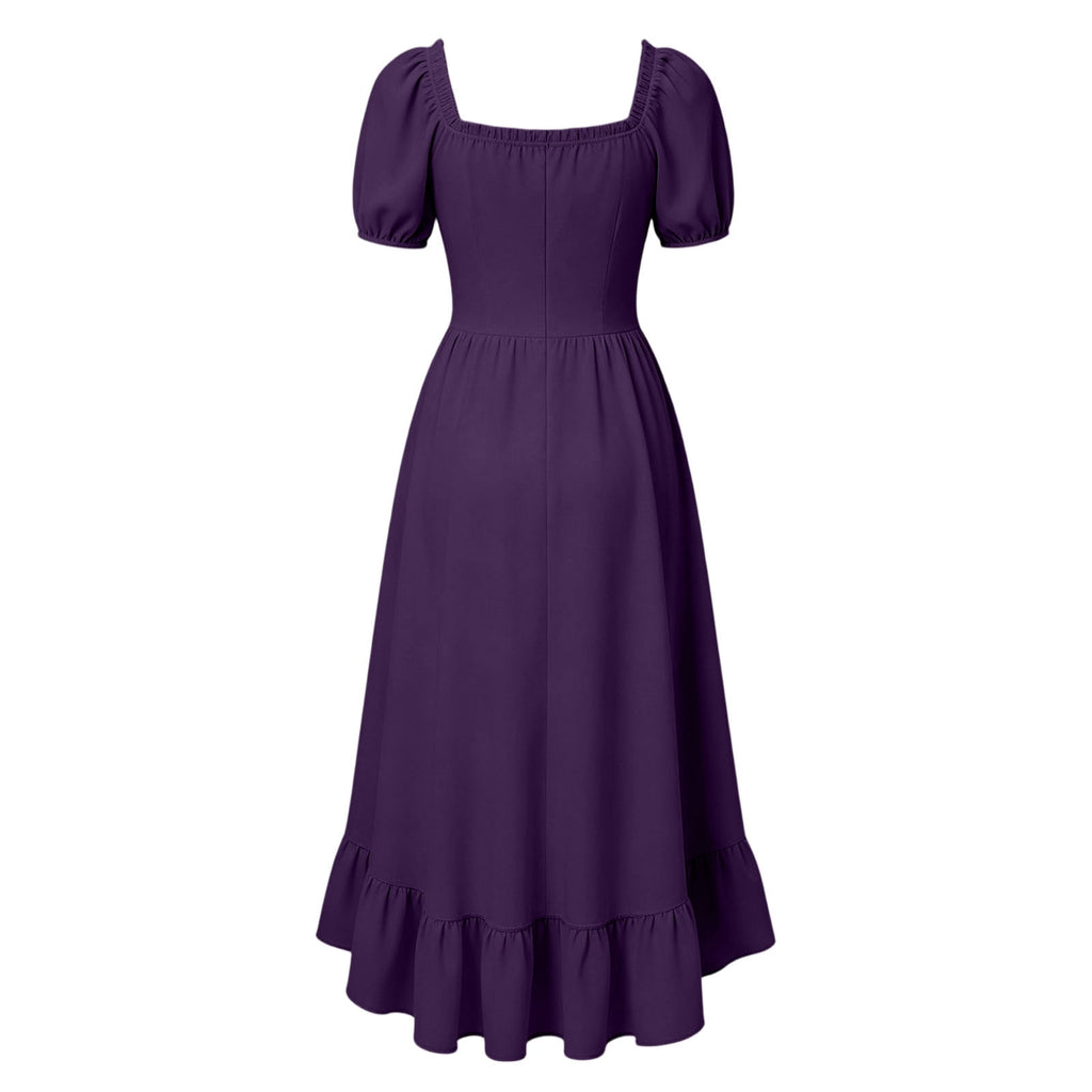 Gothic Dresses for Women Medieval Renaissance Halloween Costume Lace Up Corset High Low Ruffle Hem Square Neck Vintage Gown