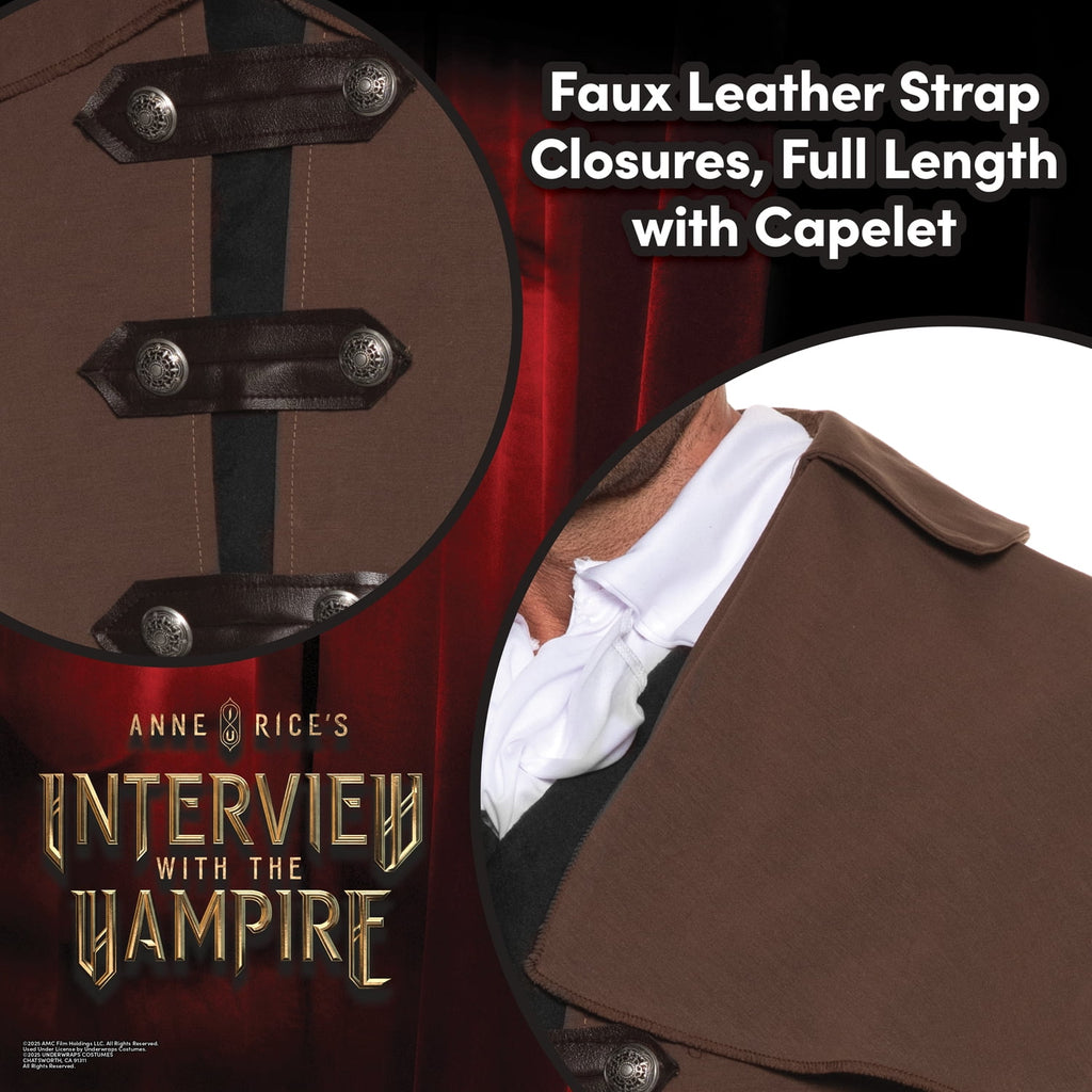 UNDERWRAPS Mens Victorian Carriage Coat - Renaissance Costume, Full Length Coat With Attached Capelet And Strap Closures, Steampunk Cosplay
