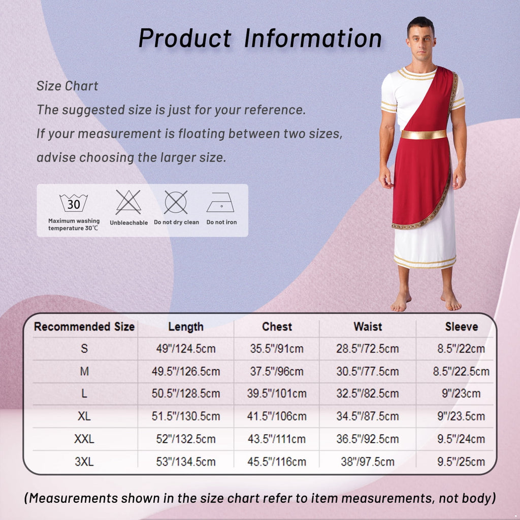iixpin Mens Halloween Toga Robe Ancient Roman Costume Short Sleeve Greek God Tunic with Belt Yellow 3XL