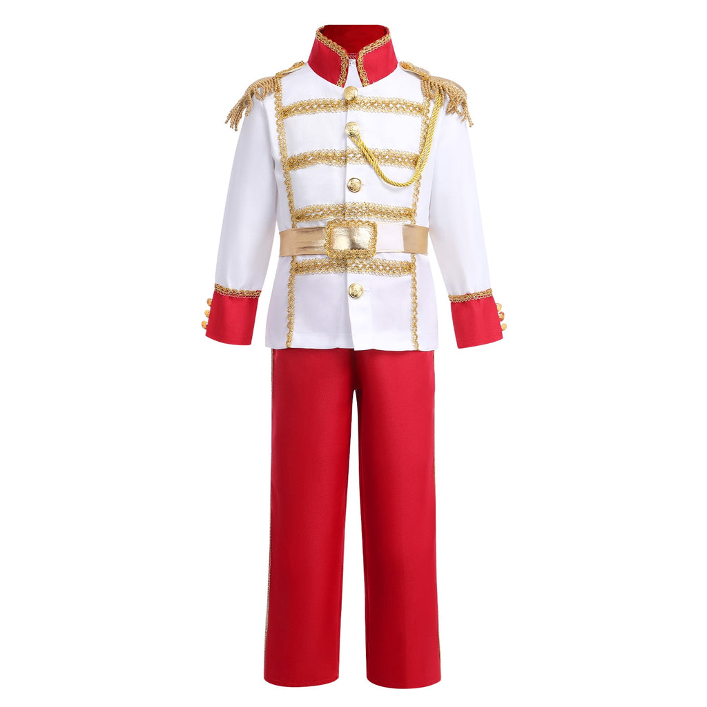 IBTOM CASTLE Boys Prince Charming Costume Halloween Cosplay Dress up Birthday Party Medieval Royal Prince Outfits for Toddler Child 3-4 Years Red 4pcs