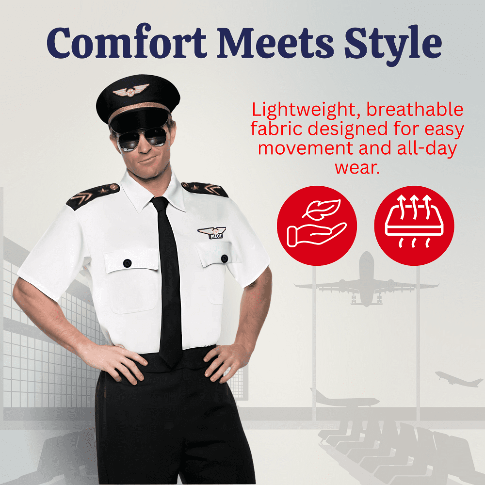 Dress-Up-America Pilot Costume for Adults - Pilot Uniform for Men - Halloween Airline Captain Costume Set (Small)