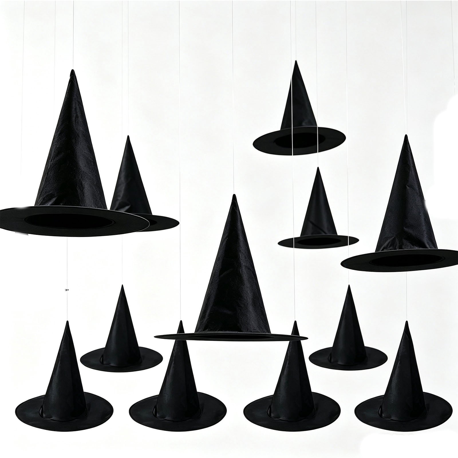 Stijggn Halloween Witch Hat, Black Hanging Witch Hats with Rope, Witch Costume Accessories Floating, Witches Hat with Hanging Rope for Porch Yard Indoor Outdoor Halloween Party Decor