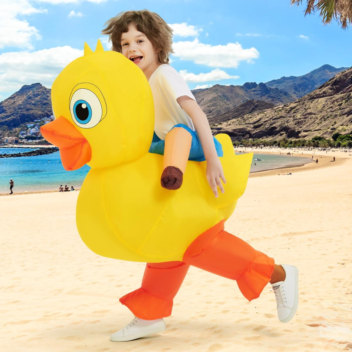 COMIN Inflatable Duck Costume for Kids Cute Blow up Duck Costume Funny Party Cosplay Halloween Costume for Unisex Boys Girls