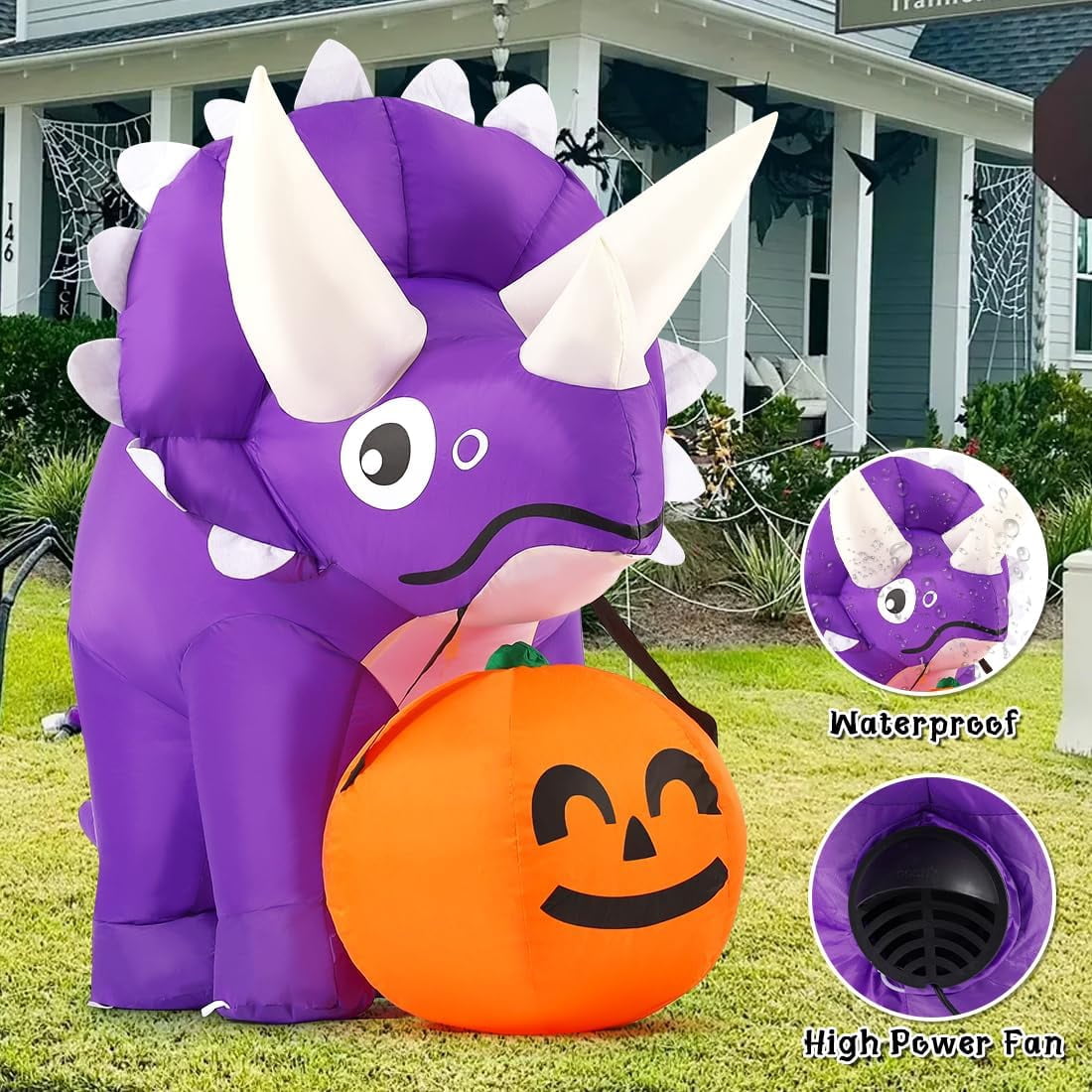 GOOSH Halloween Inflatable 5 FT Halloween Dinosaur Inflatable, Inflatable Halloween Dinosaur Halloween Dinosaur Decorations with LED Lights, Halloween Decorations Inflatables Clearance for Holiday