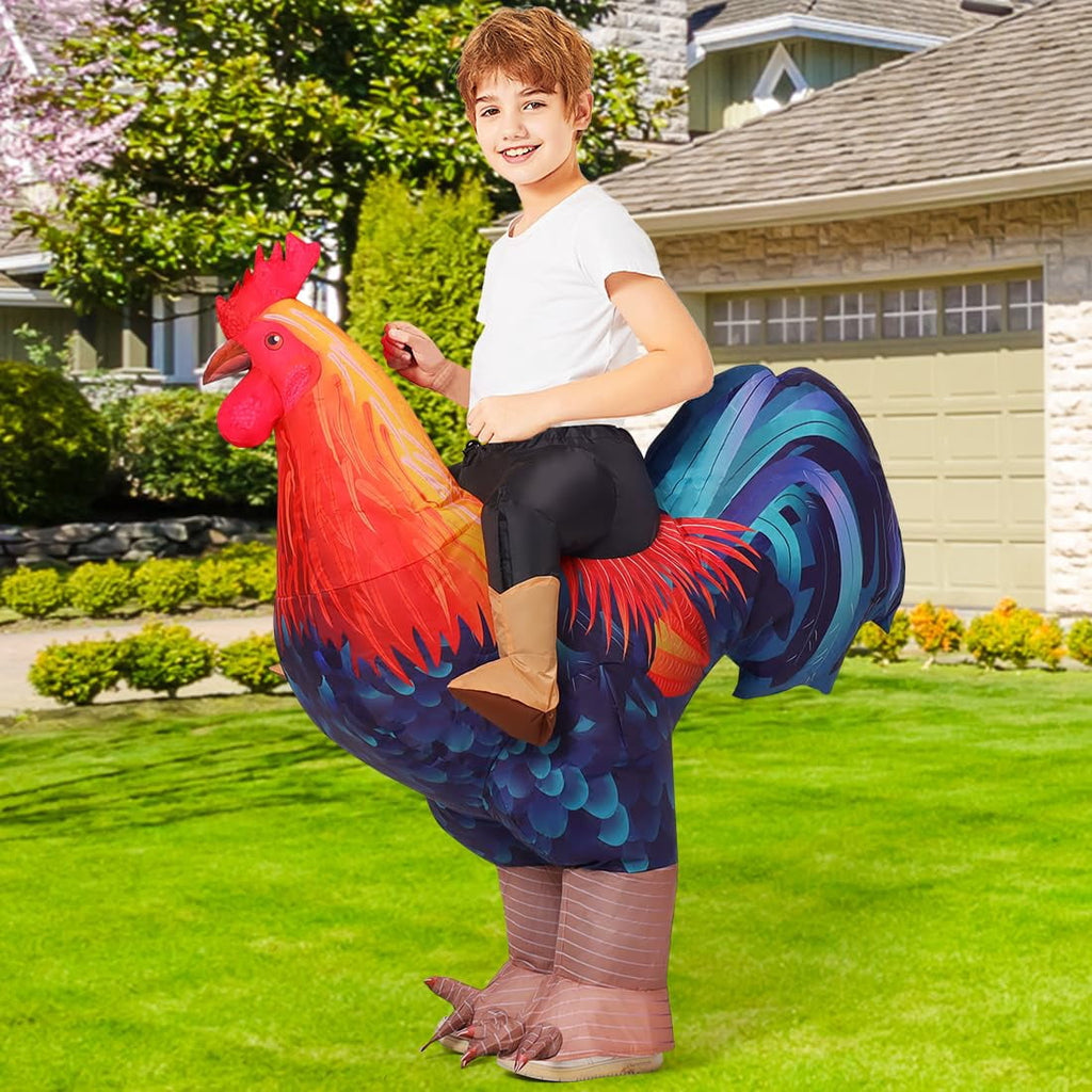COMIN Inflatable Chicken Costume Kids Blow up Rooster Suit Funny Cosplay Halloween Costume for Unisex Boys Girls Party