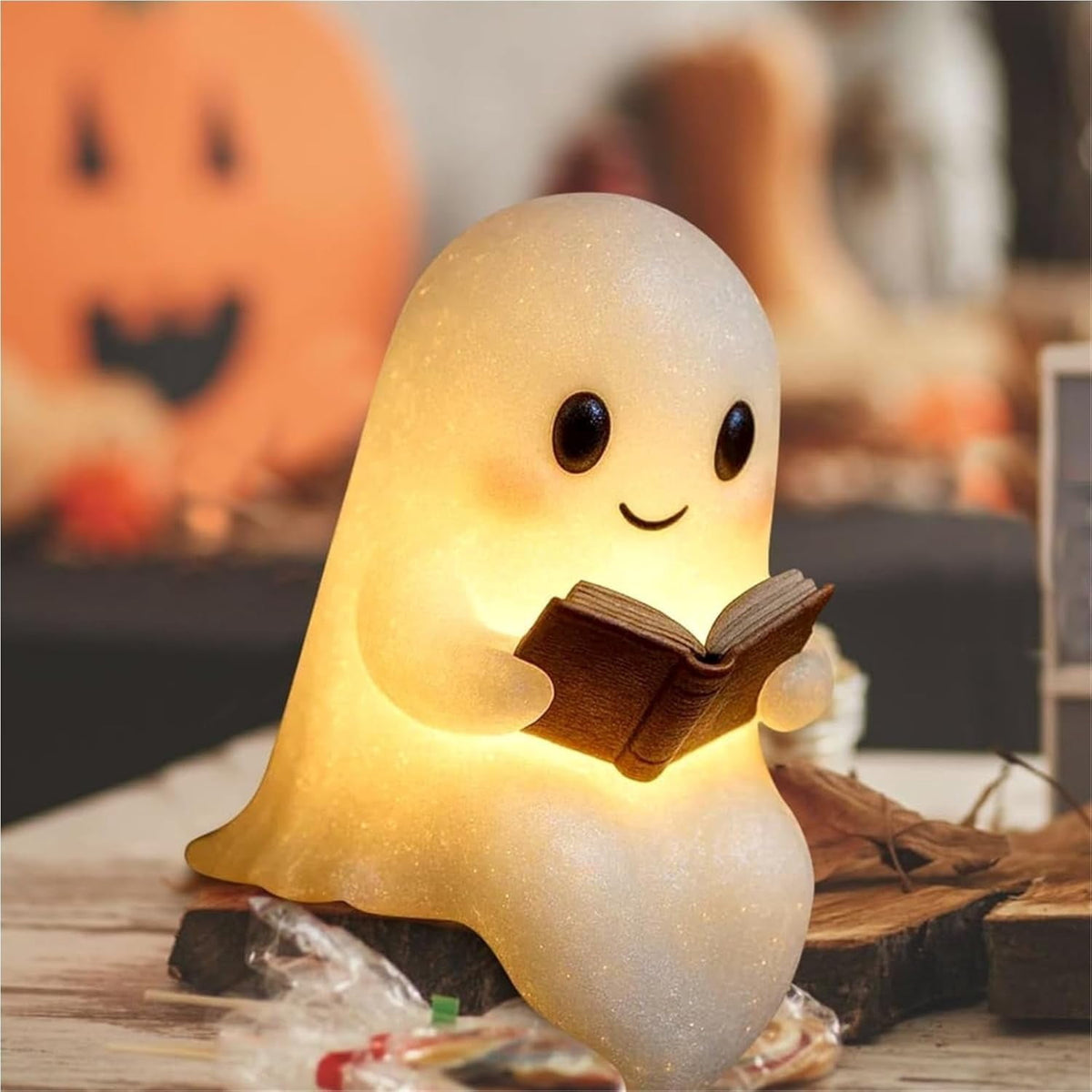 YZEGDCH Halloween 3D Ghost Campfire Flickering Night Light 2 Funny Roasting Marshmallows at Campfire LED Electric Faux Flameless Campfire Nightlight Funny Halloween Decor