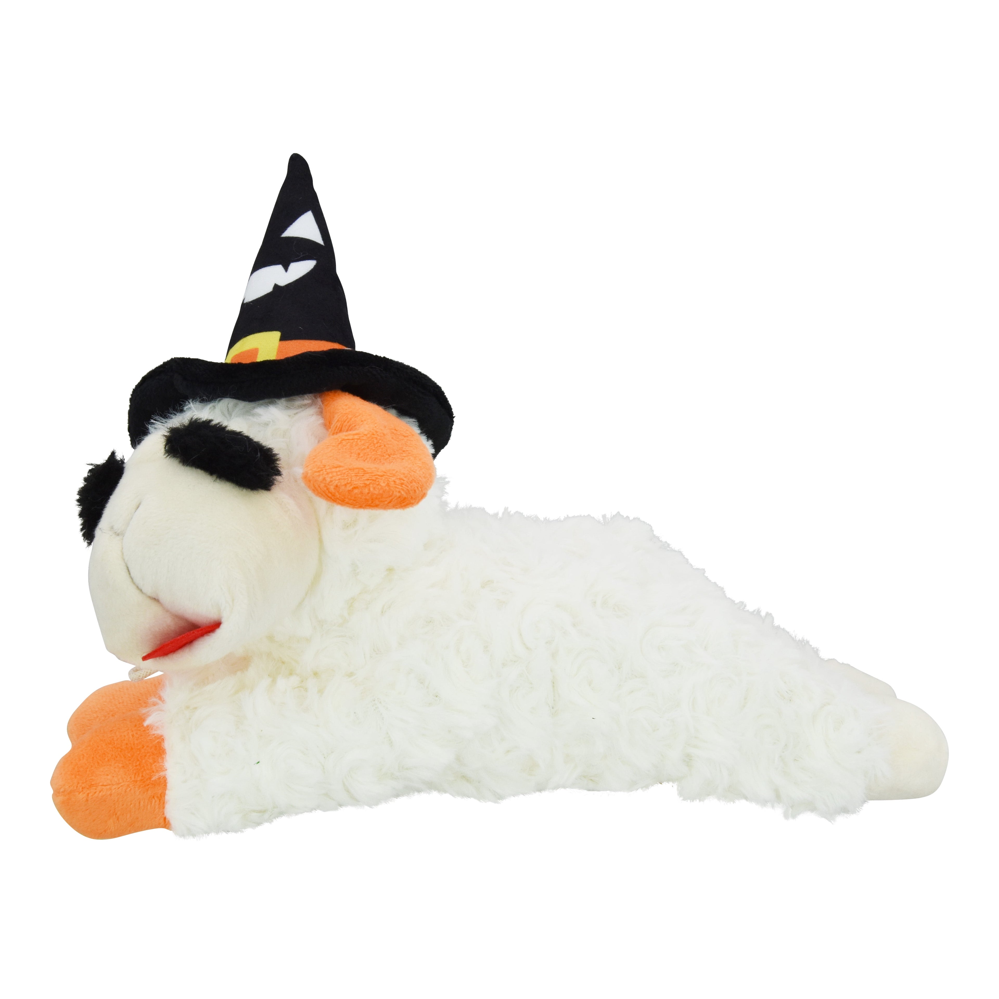 Multipet Halloween Lamb Chop Plush Dog Toy with Witch Hat, Squeaky Holiday Pet Toy