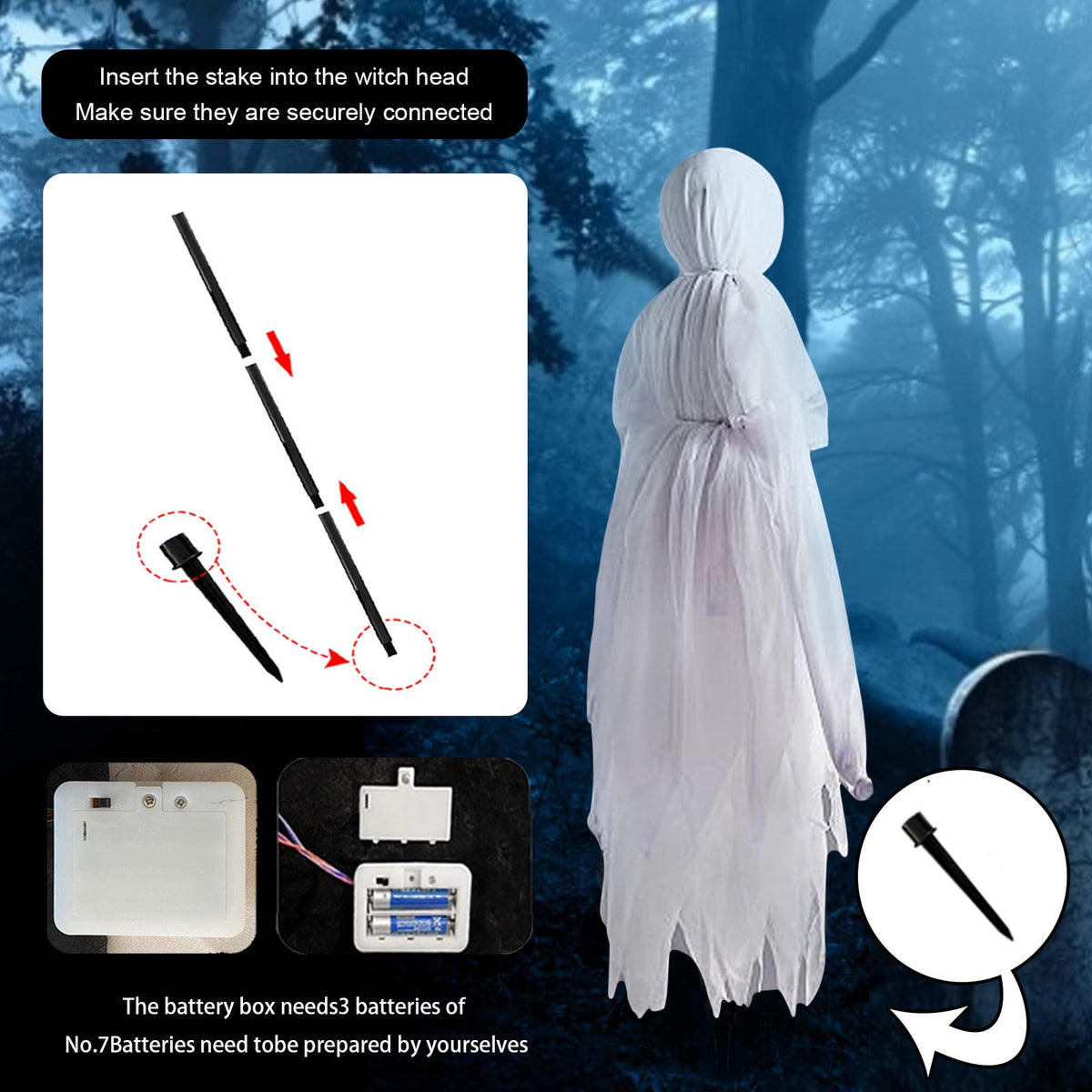 Wovilon Halloween Witch Luminous Props, Sound-Activated Sensor Waterproof Scary Decor for Home Outside Yard Lawn Garden Party, Halloween Decorations Outdoor