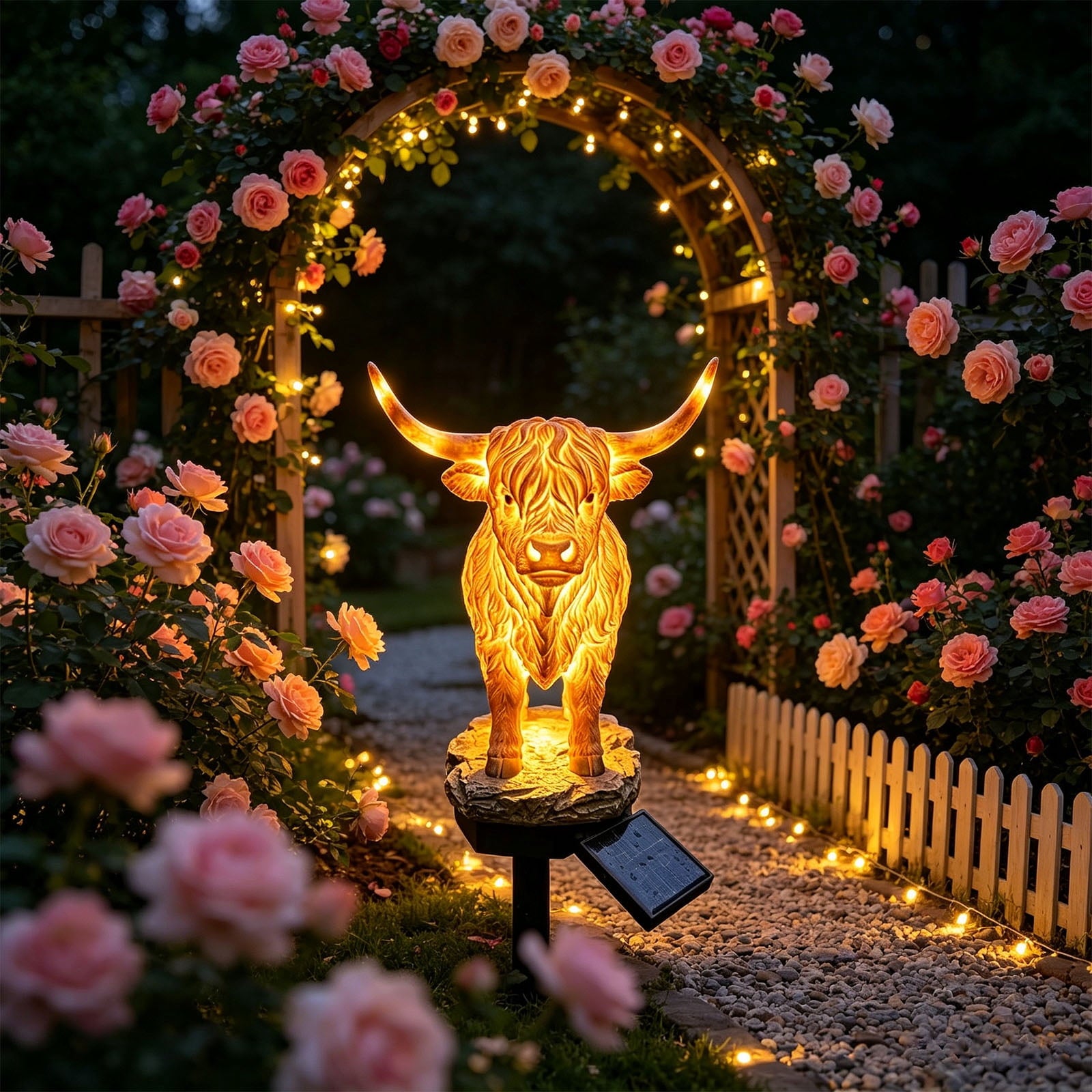 Clearance! Highland Cow Solar Garden Light, 18in Garden Statue with LED Glow, Waterproof Outdoor Yard Decor Stake, Resin Lawn Pathway Light for Backyard Patio Porch Halloween Gift