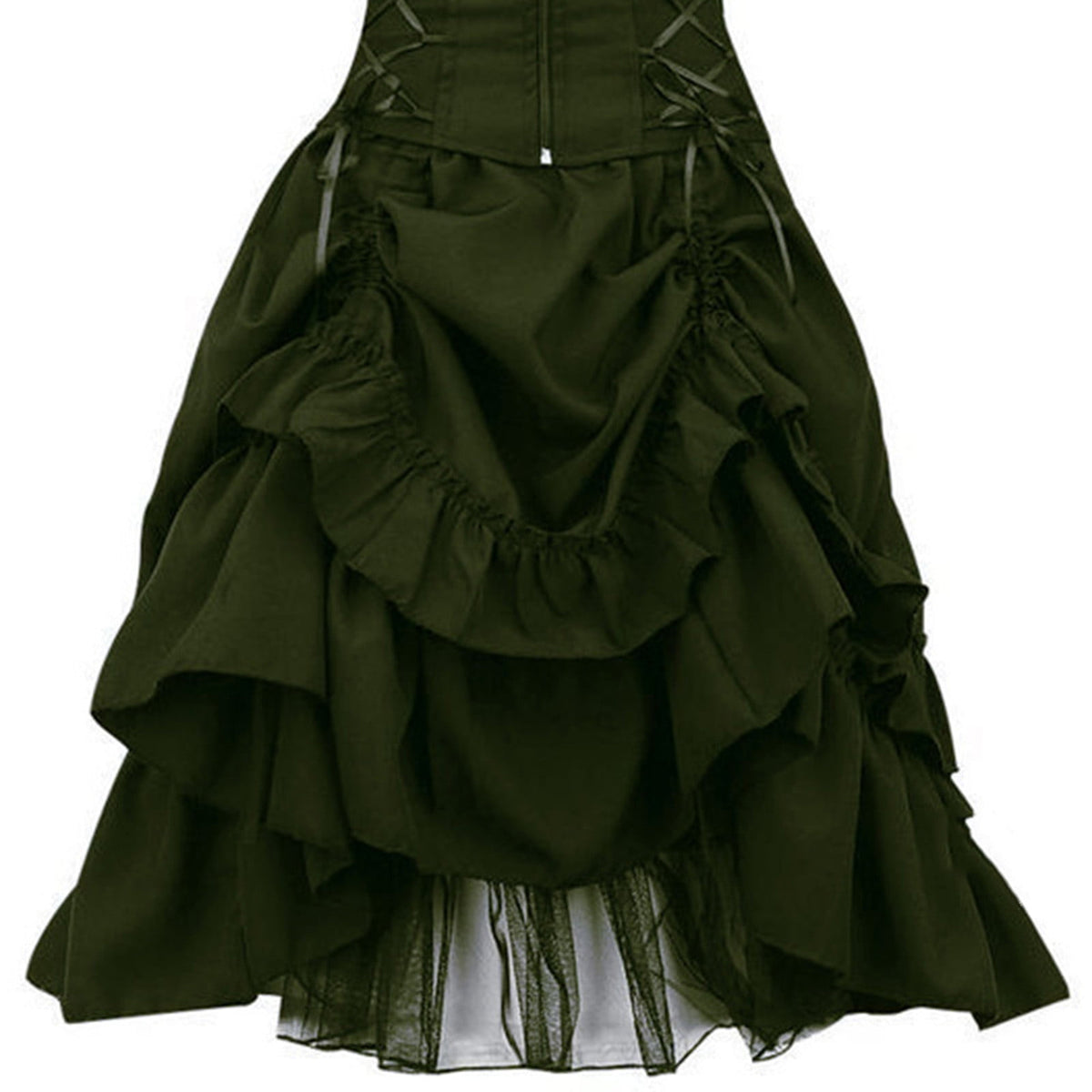 QATAINLAV Women's Gothic Steampunk Dress Renaissance Victorian Lace Up High Low Ruffled Corset Dress Halloween Pirate Costume, Green, S