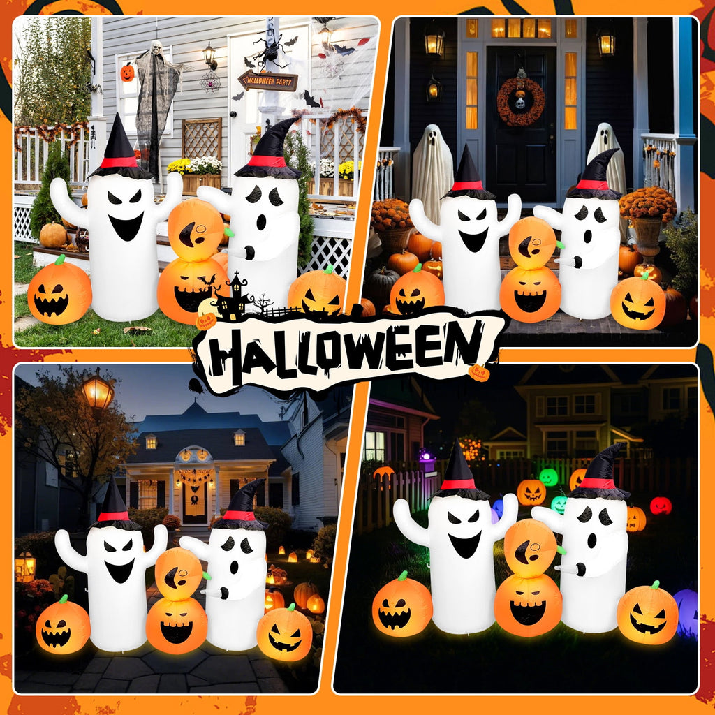 6 FT Halloween Inflatables Stacked Pumpkins Ghost with Build-in LEDs for Porch,Halloween Pumpkin Decor Blow up Yard Decorations