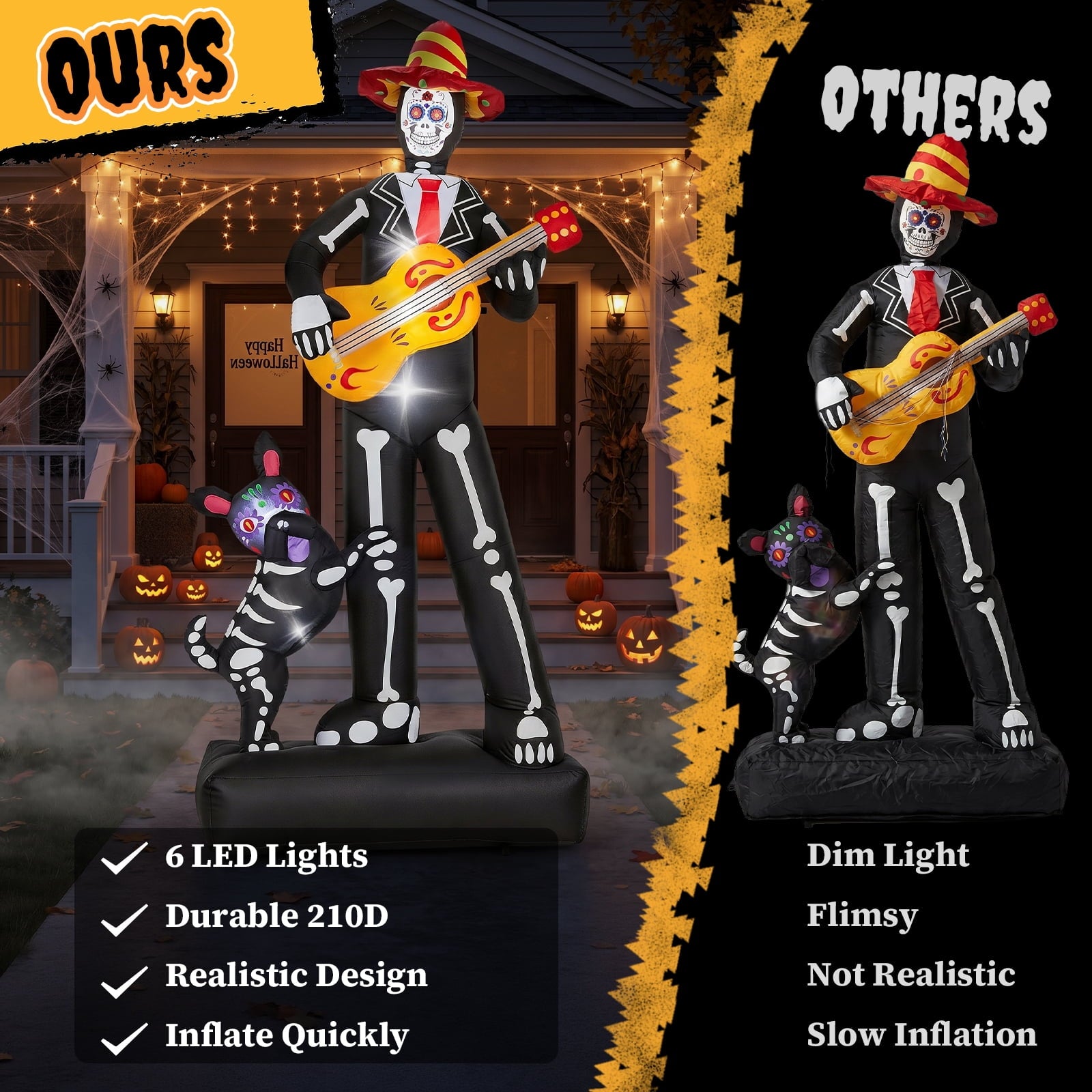 Ktaxon 7' Halloween Inflatables Skeleton Outdoor Halloween Decoration Skeleton with Dog,Built-In LED Lights