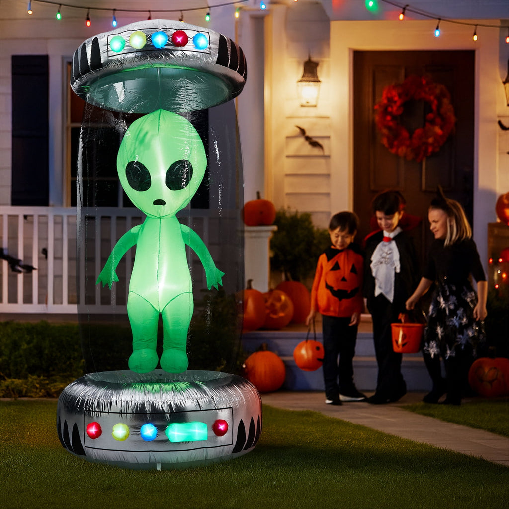 UBesGoo 8' Halloween Inflatables UFO Alien Decoration Outdoor Light-up Holiday Decoration Halloween Decoration