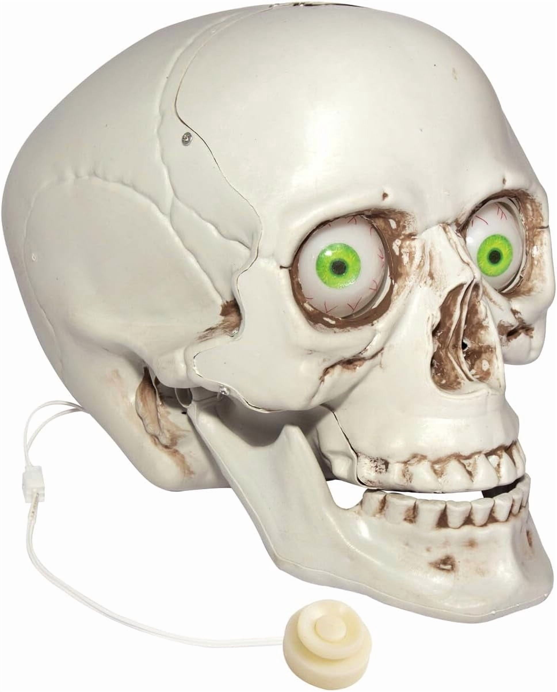 Joyfy Sound Activated Animated Skull Halloween Indoor Decor,LED Light Up Moving Eyeballs Skull Tabletop Ornament,Scary Haunted House Party Desktop Home Decoration Supplies