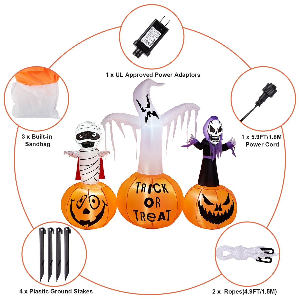 5.7FT Inflatable Halloween Inflatable Crawling Green Ghost with Tombstone Built-in LED Lights Inflatable LED Lights Blow Up Yard Decoration