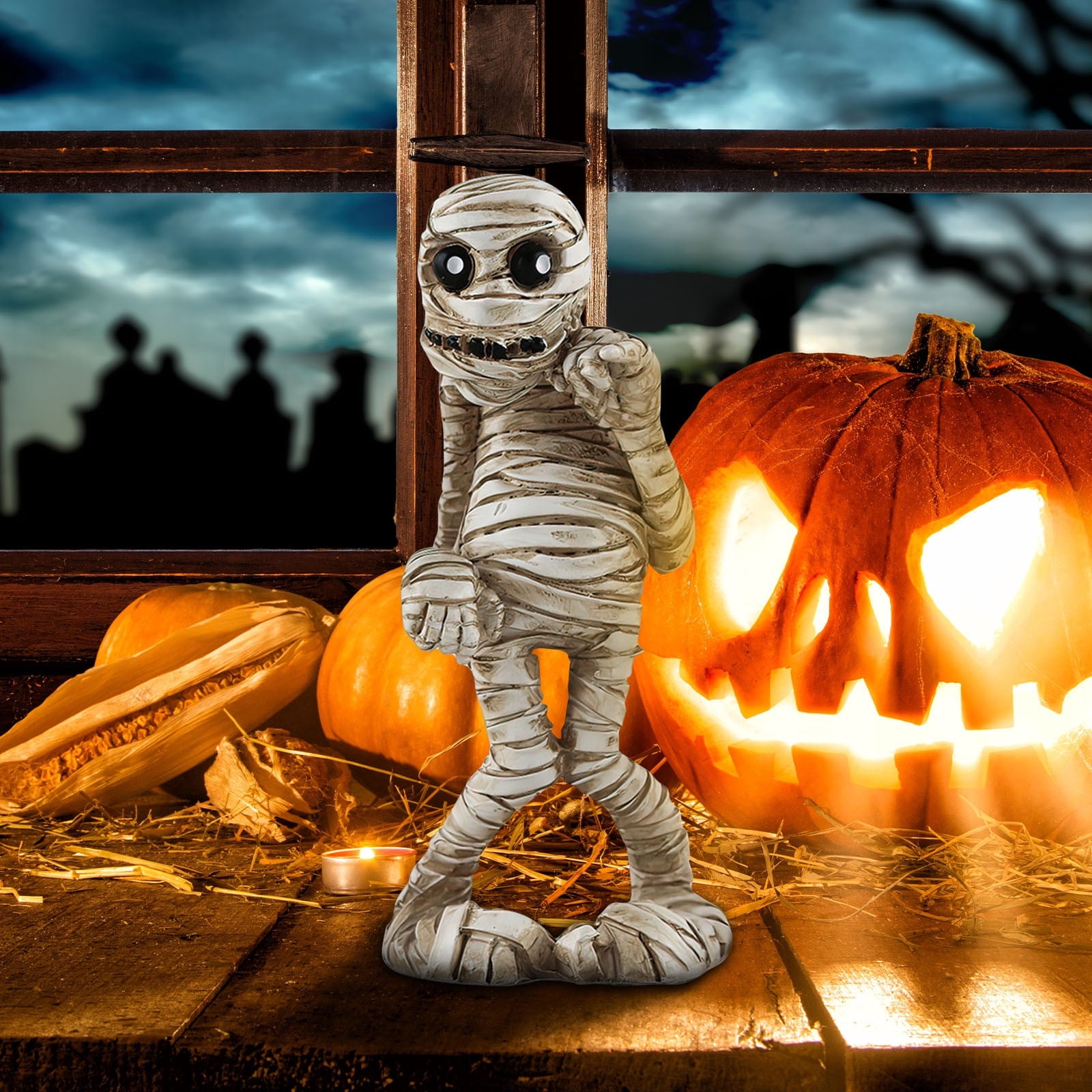Holloyiver Halloween Mummy Statues, Scary Prop Mummy Stands and Walks Figurines, Realistic Mummy Halloween Decorations Indoor Resin Witch Table Decor