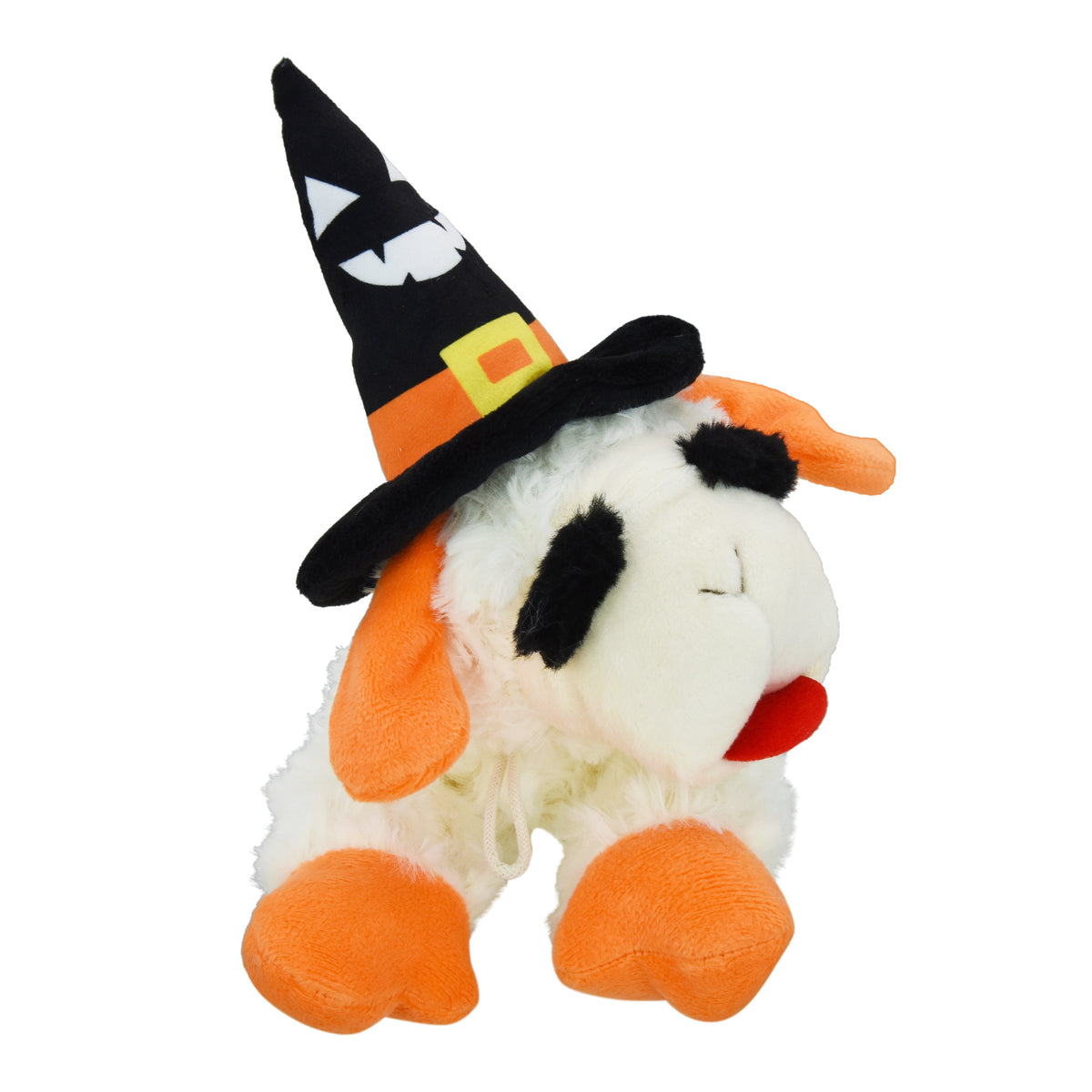 Multipet Halloween Lamb Chop Plush Dog Toy with Witch Hat, Squeaky Holiday Pet Toy