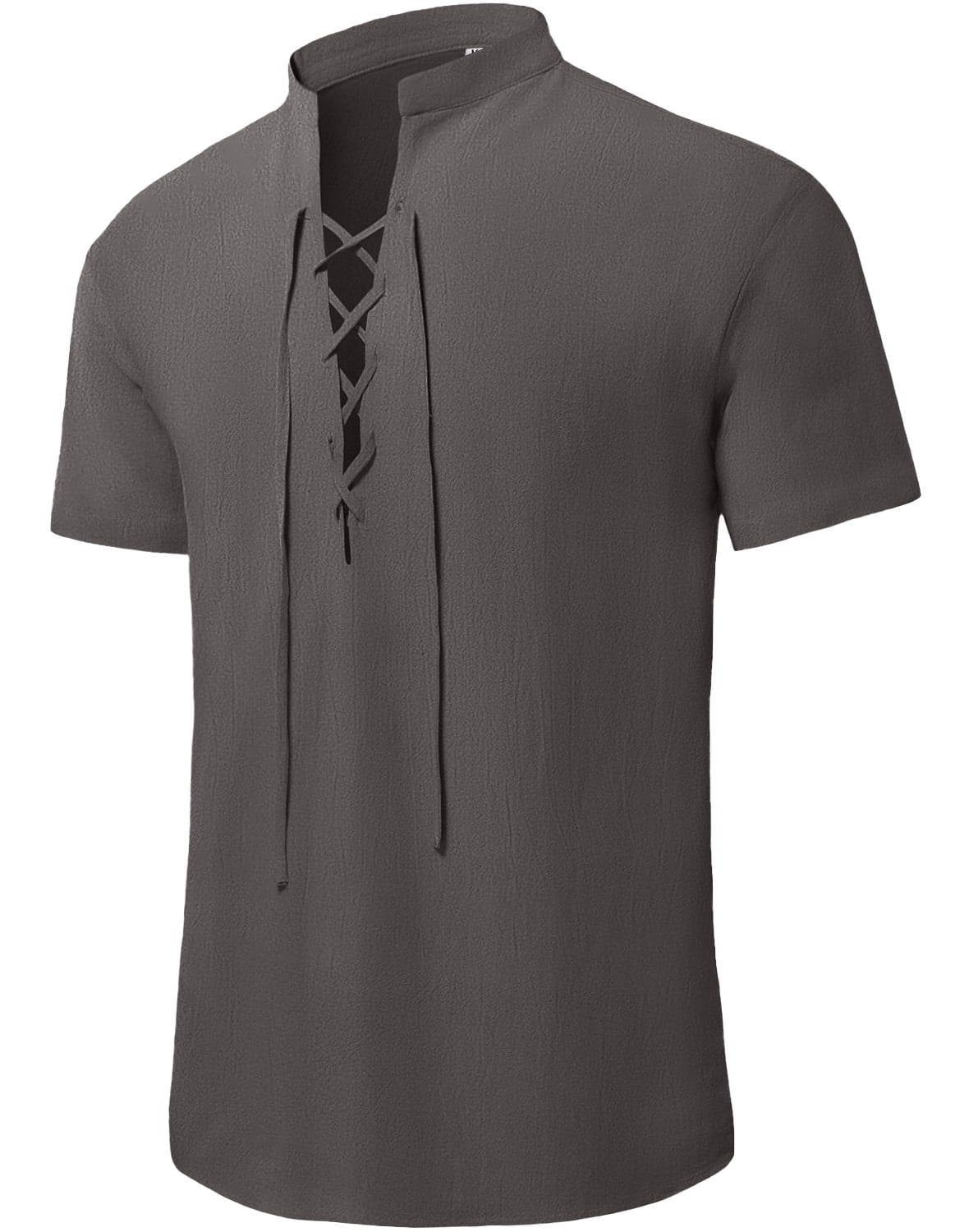 HAOMEILI Men's Short Sleeve Shirts Retro Style Lace up for Medieval,Viking,Hippie Halloween Cosplay Pirate Renaissance Costume