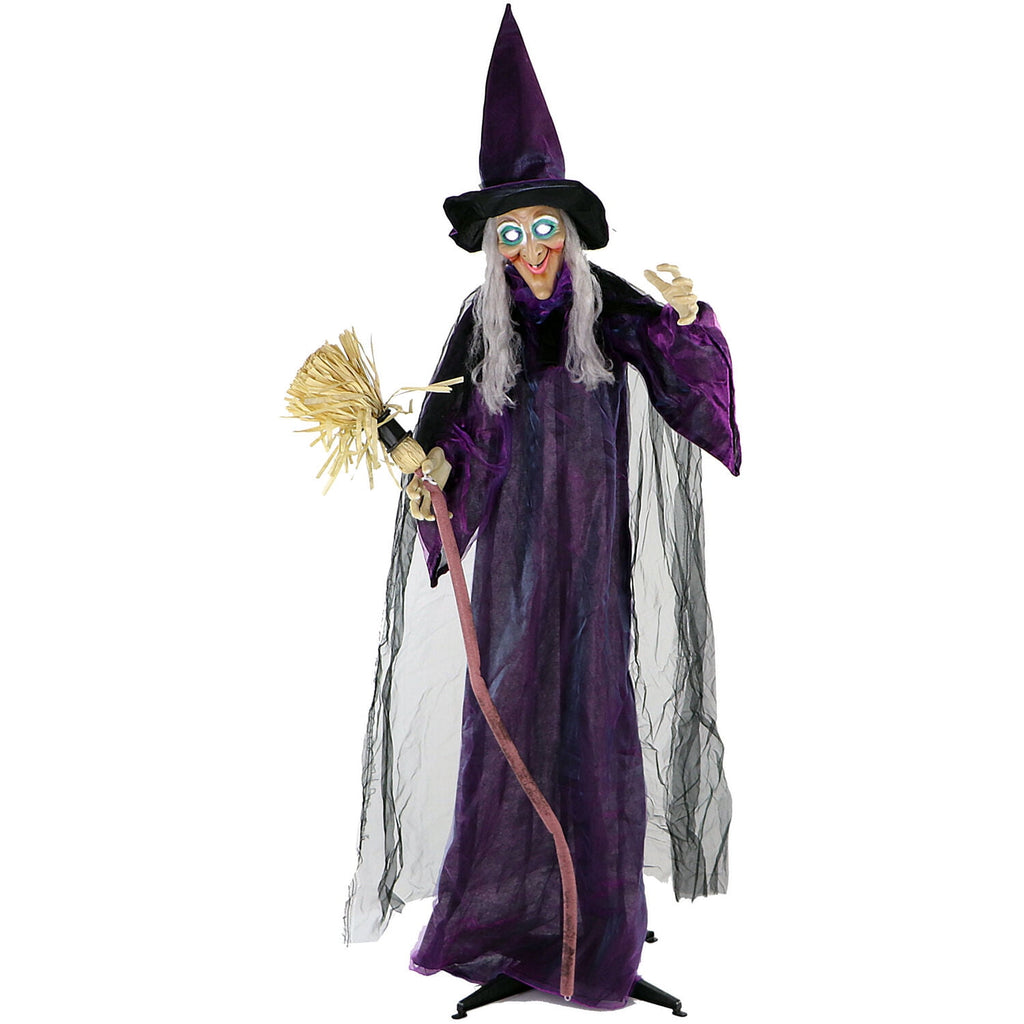 Haunted Hill Farm Life-Size Animated Talking Witch w/ Broomstick, 6 ft Halloween Decoration, HHWITCH-5FLSA