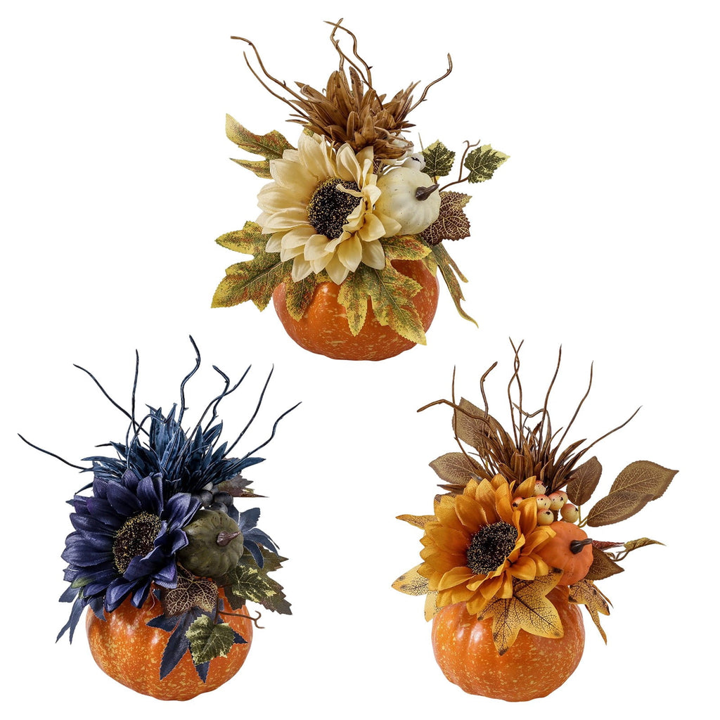Taicans ‌12in Fall Decor Pumpkin Centerpiece - Lightweight Foam Halloween & Thanksgiving Table Decor with Sunflower & Maple Leaves - Autumn Festival Home,Café Decorations
