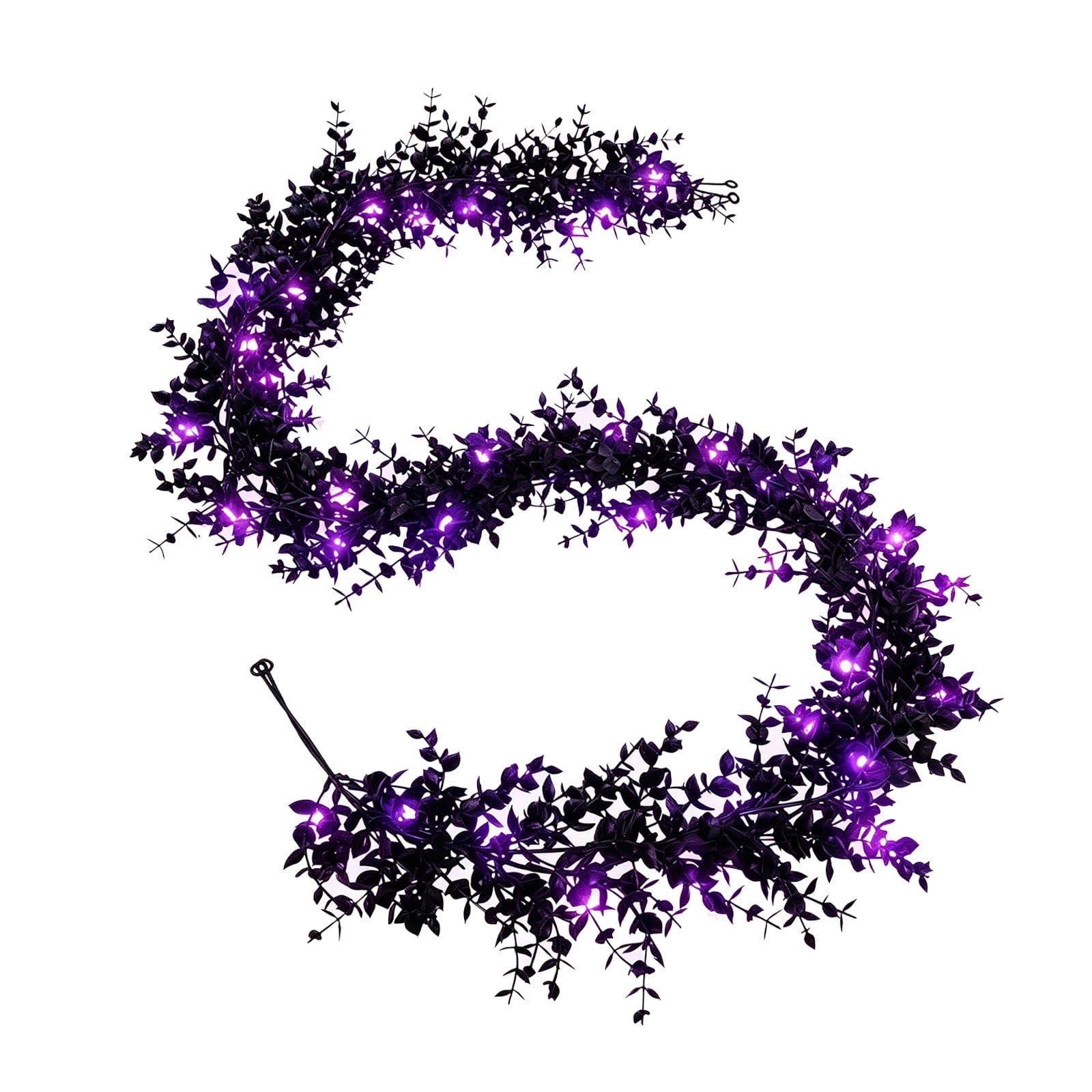 Halloween Garlands with Lights, 5.8 Ft Black Eucalyptus Garlands, Artificial Hanging Plants Vines, Faux Ferns Plant Fake Leaves Ivy Flowers Garlands for Garden Home Party Halloween Decorations Indoor